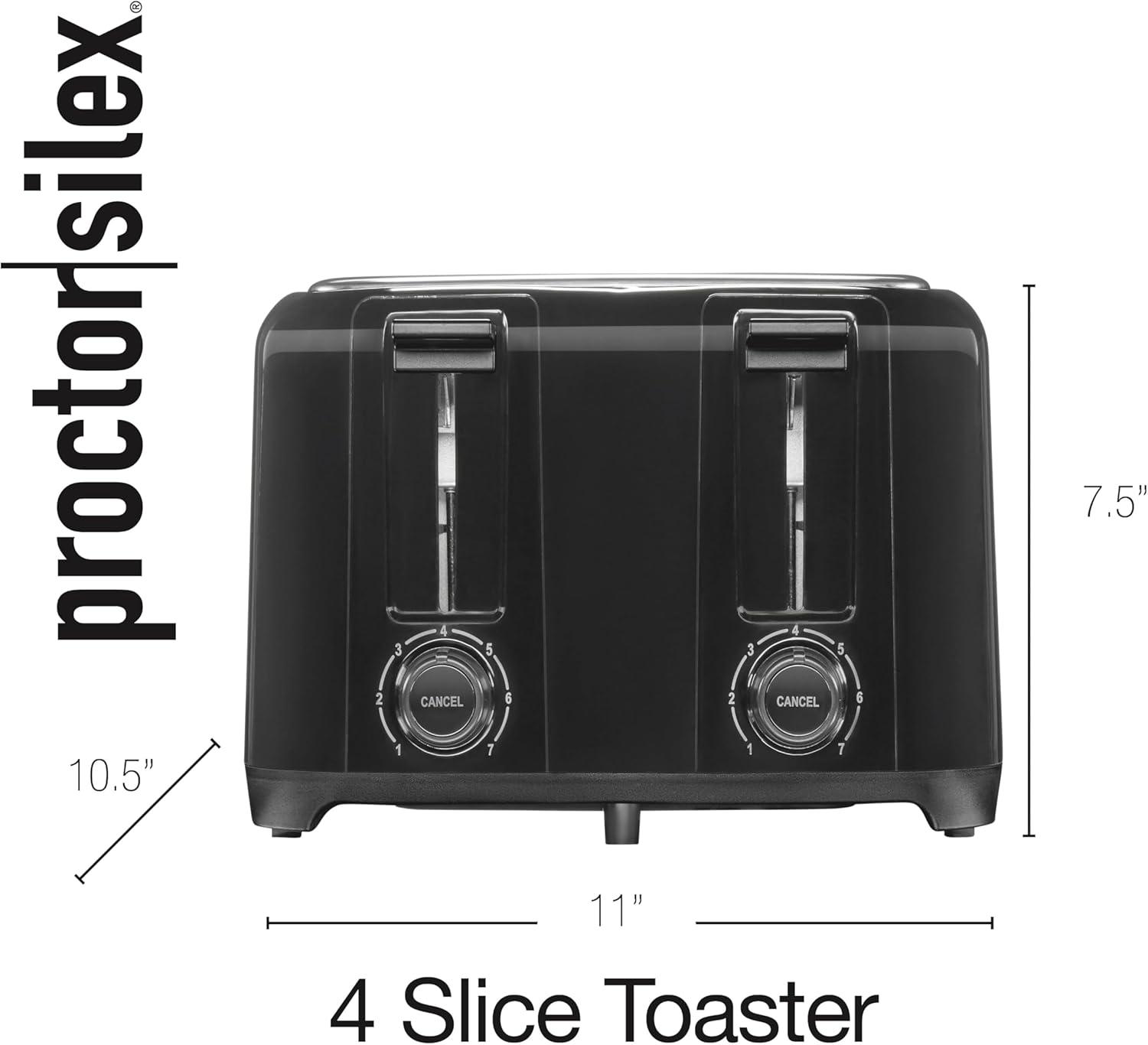 image:imageProctor Silex 4 Slice Toaster with Extra Wide Slots for Bagels CoolTouch Walls Shade Selector with 7 Browning Levels Toast Boost Auto Shutoff and Cancel Button White 24214PSBlack
