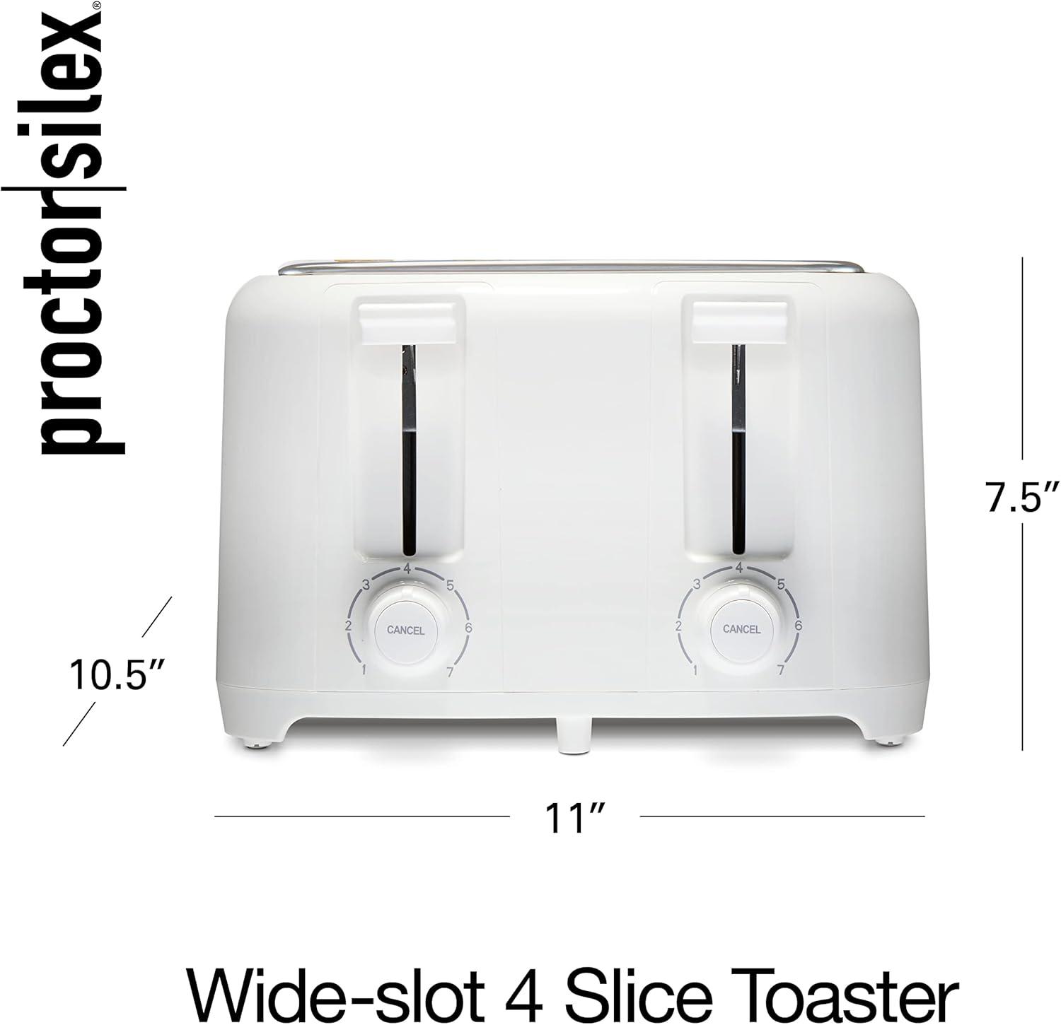 image:imageProctor Silex 4 Slice Toaster with Extra Wide Slots for Bagels CoolTouch Walls Shade Selector with 7 Browning Levels Toast Boost Auto Shutoff and Cancel Button White 24214PSWhite