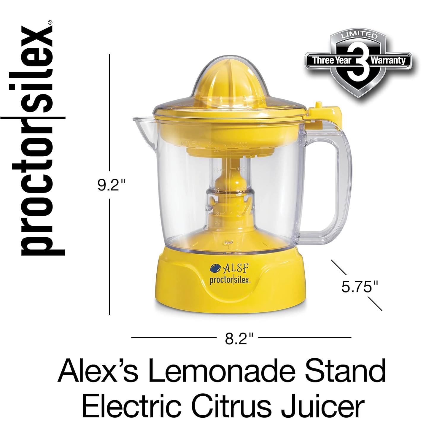 image:imageProctor Silex Alexs Lemonade Stand Electric Citrus Juicer Machine Large 34 oz Pitcher Pressure Activated for Lemons Limes and Oranges 34 oz Includes 2 Reamers amp Recipe Book Yellow 66341Large 34 oz Pitcher New for 2024 Pack of 2