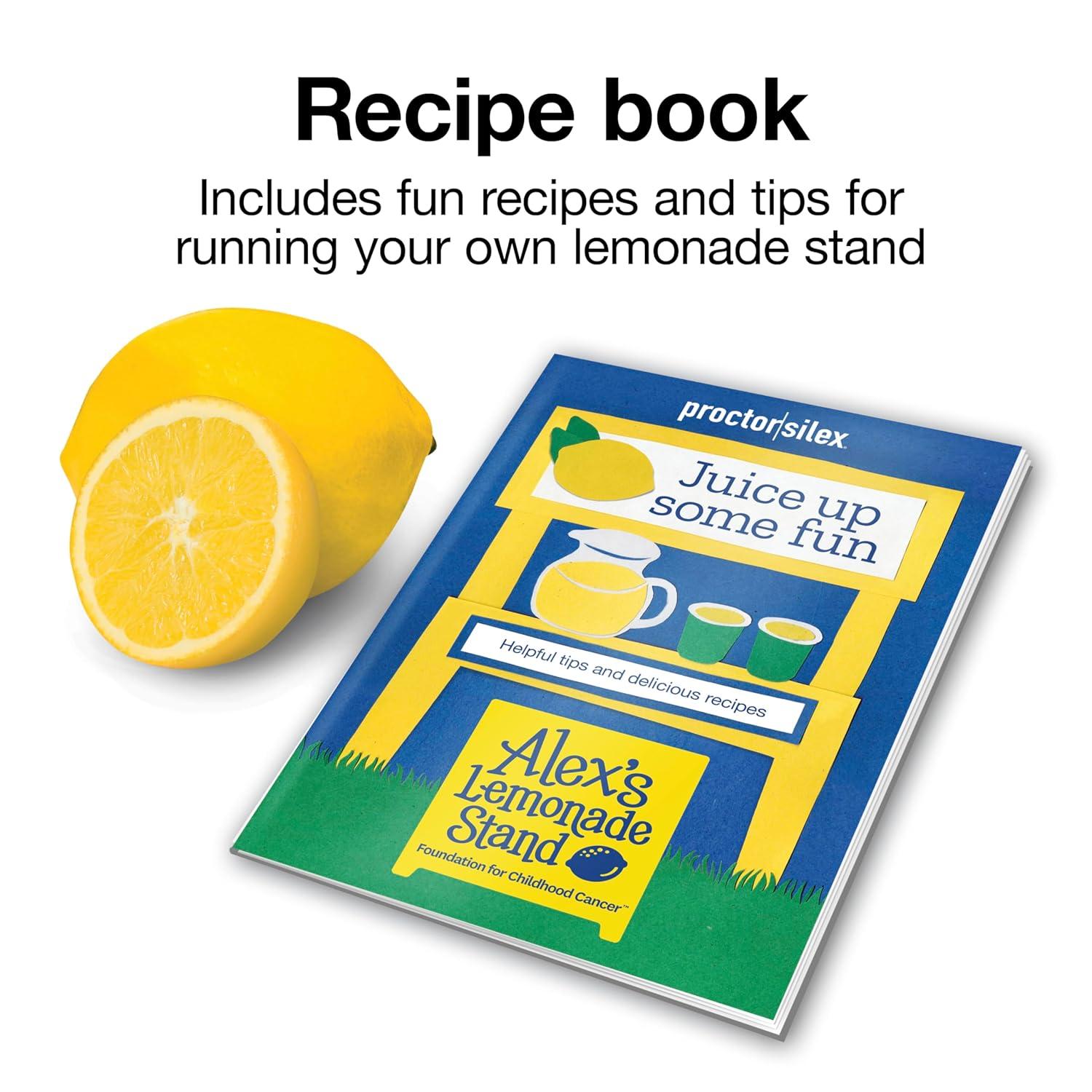 image:imageProctor Silex Alexs Lemonade Stand Electric Citrus Juicer Machine Large 34 oz Pitcher Pressure Activated for Lemons Limes and Oranges 34 oz Includes 2 Reamers amp Recipe Book Yellow 66341Large 34 oz Pitcher New for 2024