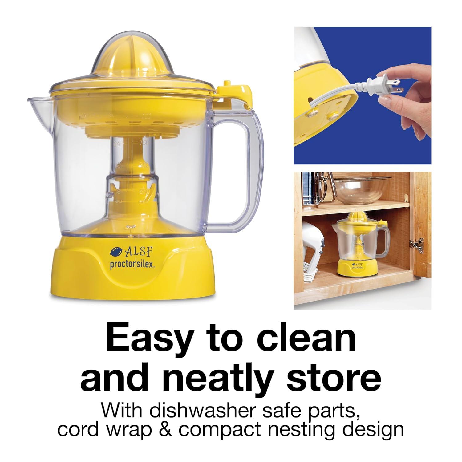 image:imageProctor Silex Alexs Lemonade Stand Electric Citrus Juicer Machine Large 34 oz Pitcher Pressure Activated for Lemons Limes and Oranges 34 oz Includes 2 Reamers amp Recipe Book Yellow 66341Large 34 oz Pitcher New for 2024