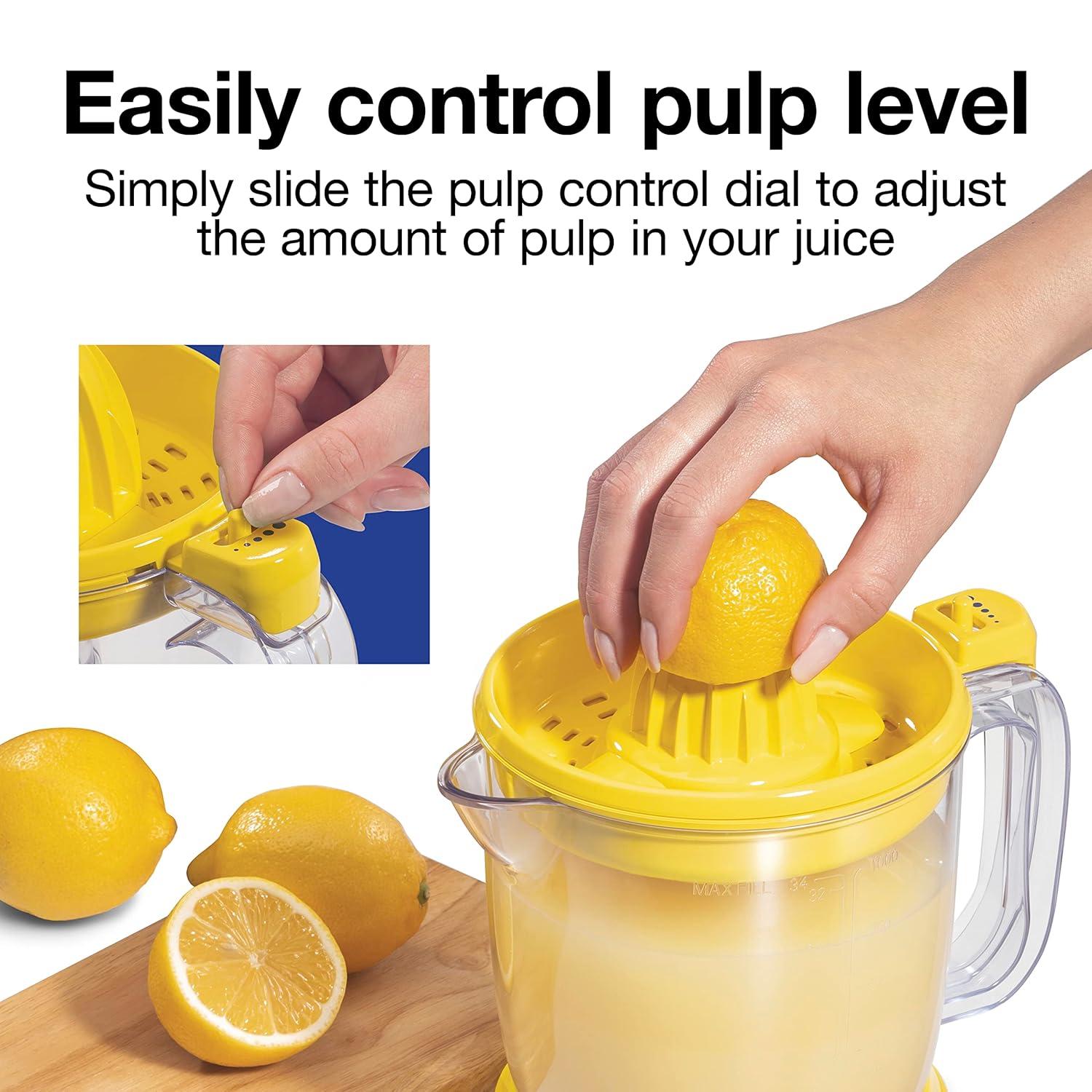 image:imageProctor Silex Alexs Lemonade Stand Electric Citrus Juicer Machine Large 34 oz Pitcher Pressure Activated for Lemons Limes and Oranges 34 oz Includes 2 Reamers amp Recipe Book Yellow 66341Large 34 oz Pitcher New for 2024 Pack of 2