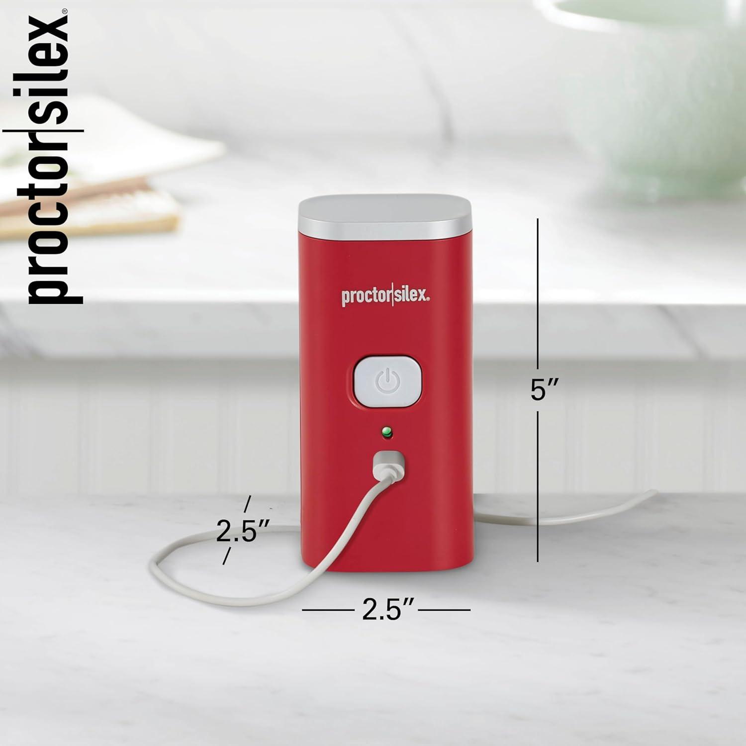 image:imageProctor Silex Automatic Electric Can Opener Hands Free Cordless Operation amp USB Rechargeable SelfAligning Cut Smooth Touch Lid Edges Compact and Easy to Store RedRed