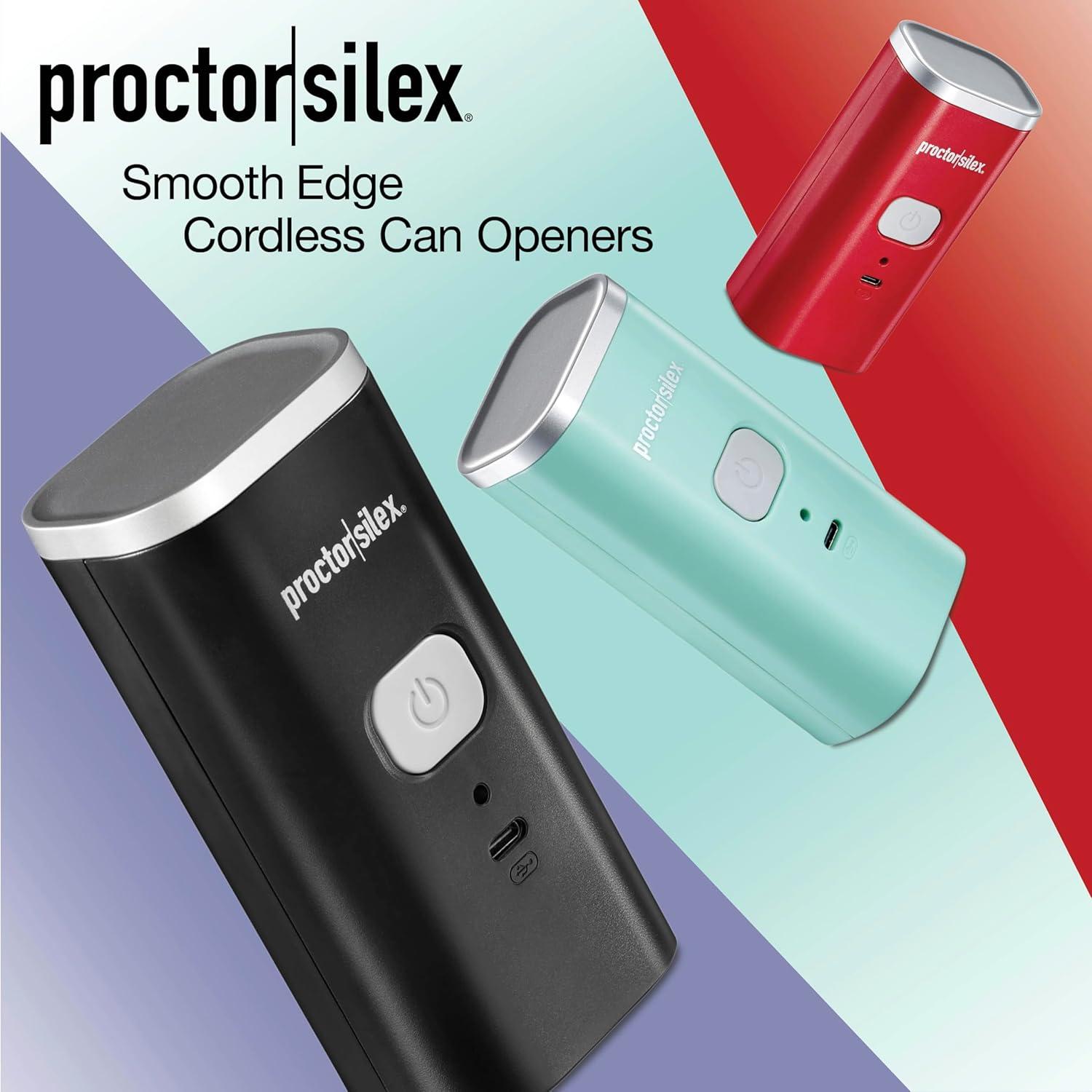 image:imageProctor Silex Automatic Electric Can Opener Hands Free Cordless Operation amp USB Rechargeable SelfAligning Cut Smooth Touch Lid Edges Compact and Easy to Store RedBlack