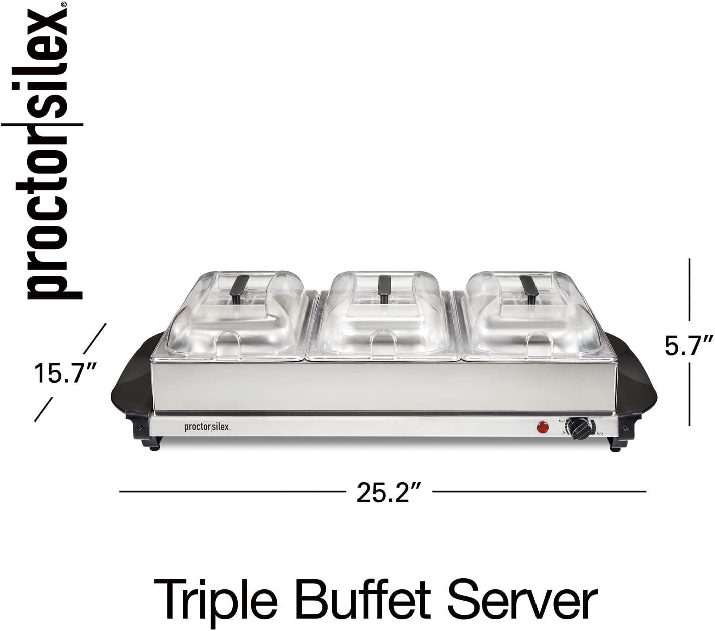 image:imageProctor Silex Buffet Server amp Food Warmer Adjustable Heat for Parties Holidays and Entertaining Three 25 Quart OvenSafe Chafing Dish Set Stainless SteelThree 25 Quart OvenSafe Chafing Dish Set