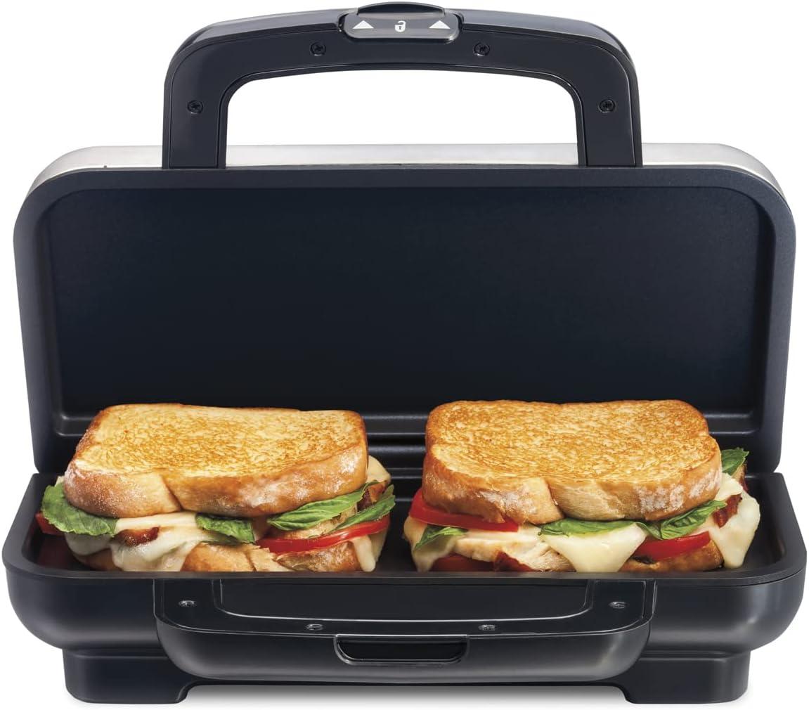 image:imageProctor Silex Deluxe Hot Sandwich Maker With EasyClean Durable PFASFree Nonstick Ceramic Plates Fits up to 2 Grilled Cheese Ruebens Tortas or Subs Stainless Steel 25415MNStainless Steel