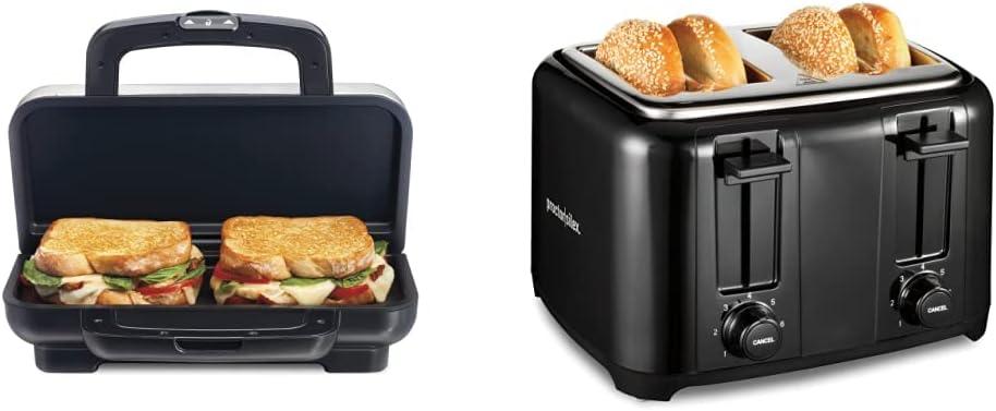 image:imageProctor Silex Deluxe Hot Sandwich Maker With EasyClean Durable PFASFree Nonstick Ceramic Plates Fits up to 2 Grilled Cheese Ruebens Tortas or Subs Stainless Steel 25415MNStainless Steel