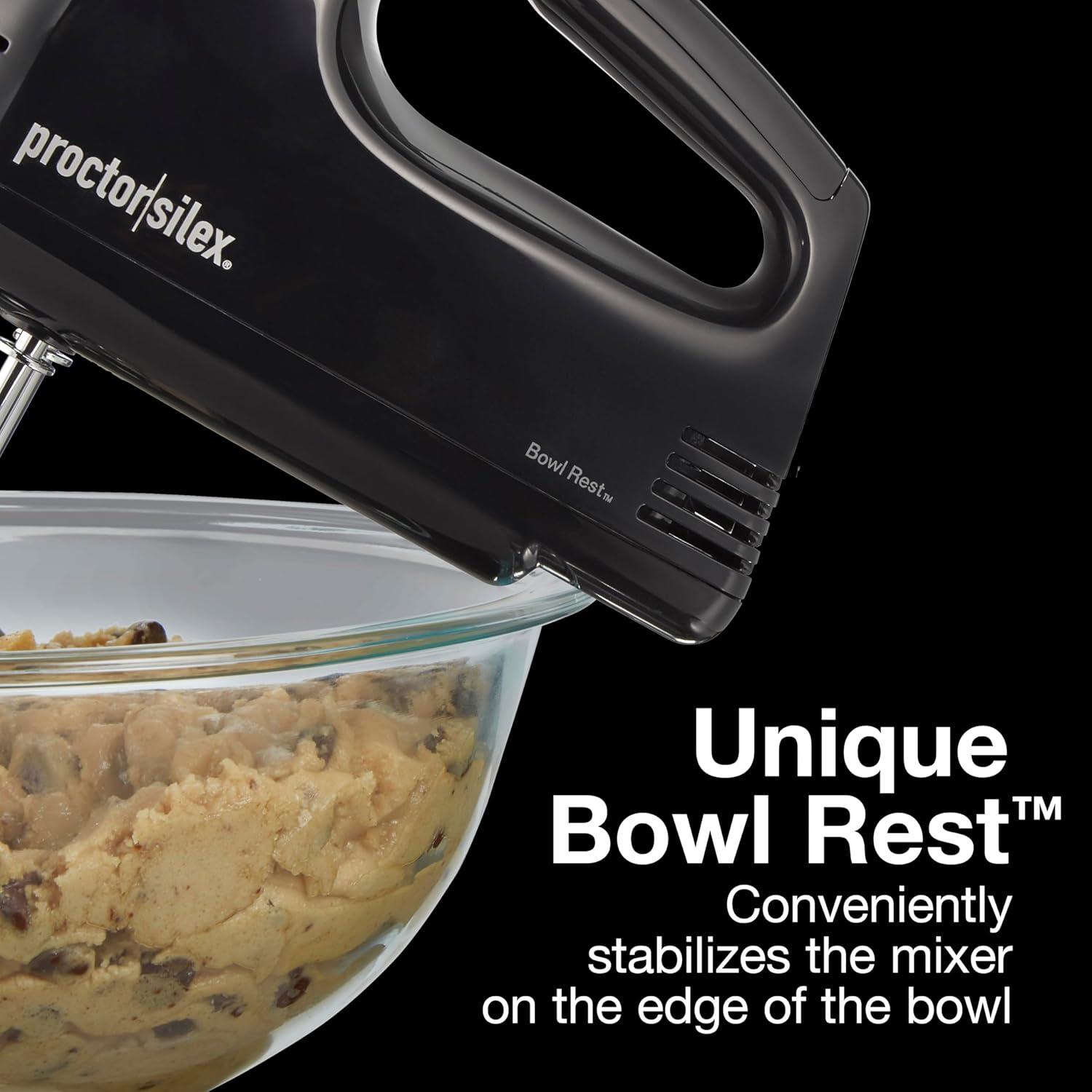 image:imageProctor Silex Easy Mix 5Speed Electric Hand Mixer with Bowl Rest Compact and Lightweight 100 Watts of Peak Power Black 62507PSBlack