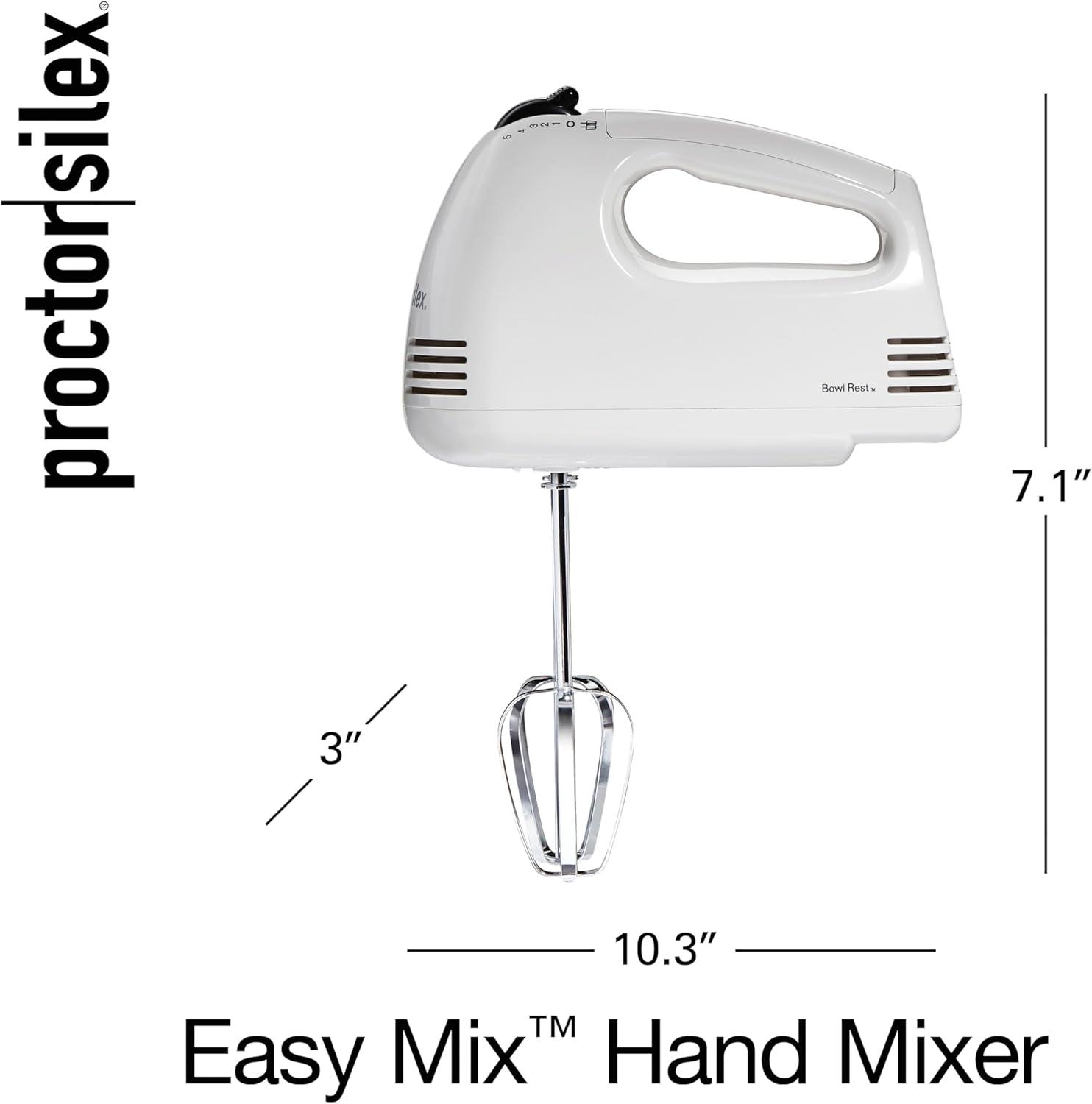 image:imageProctor Silex Easy Mix 5Speed Electric Hand Mixer with Bowl Rest Compact and Lightweight 100 Watts of Peak Power Black 62507PSWhite