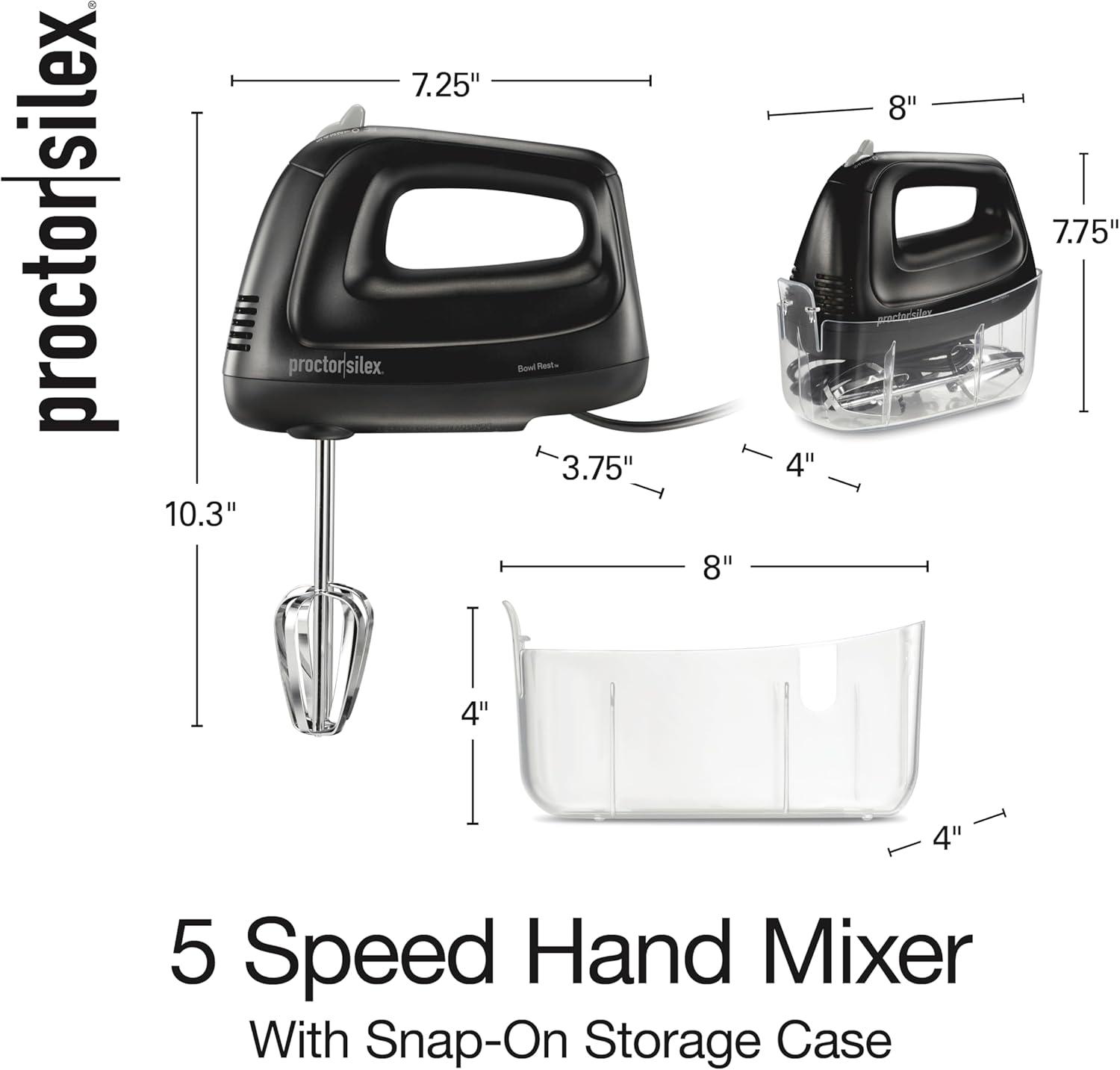 image:imageProctor Silex Easy Mix 5Speed Electric Hand Mixer with Bowl Rest Compact and Lightweight 215 Watts of Peak Power Storage Case Black 62512Black