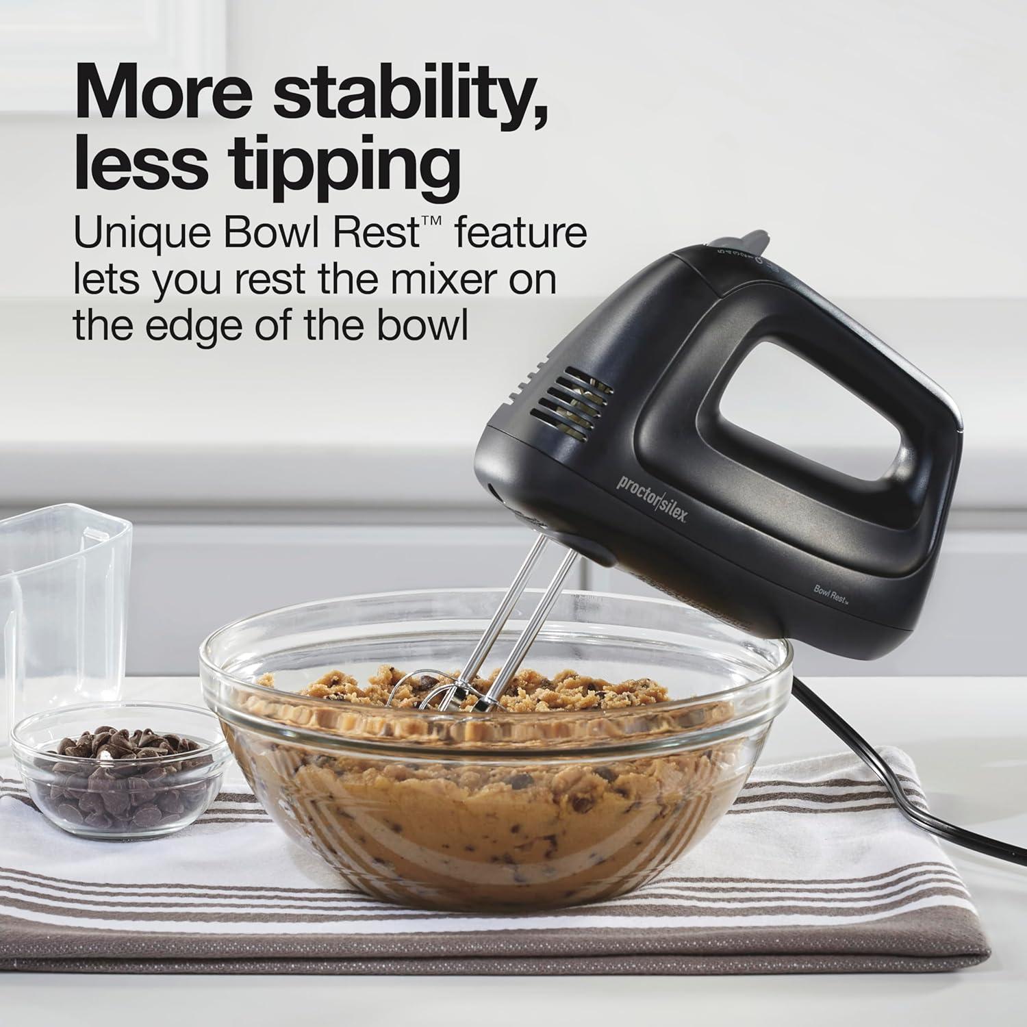 image:imageProctor Silex Easy Mix 5Speed Electric Hand Mixer with Bowl Rest Compact and Lightweight 215 Watts of Peak Power Storage Case Black 62512Black