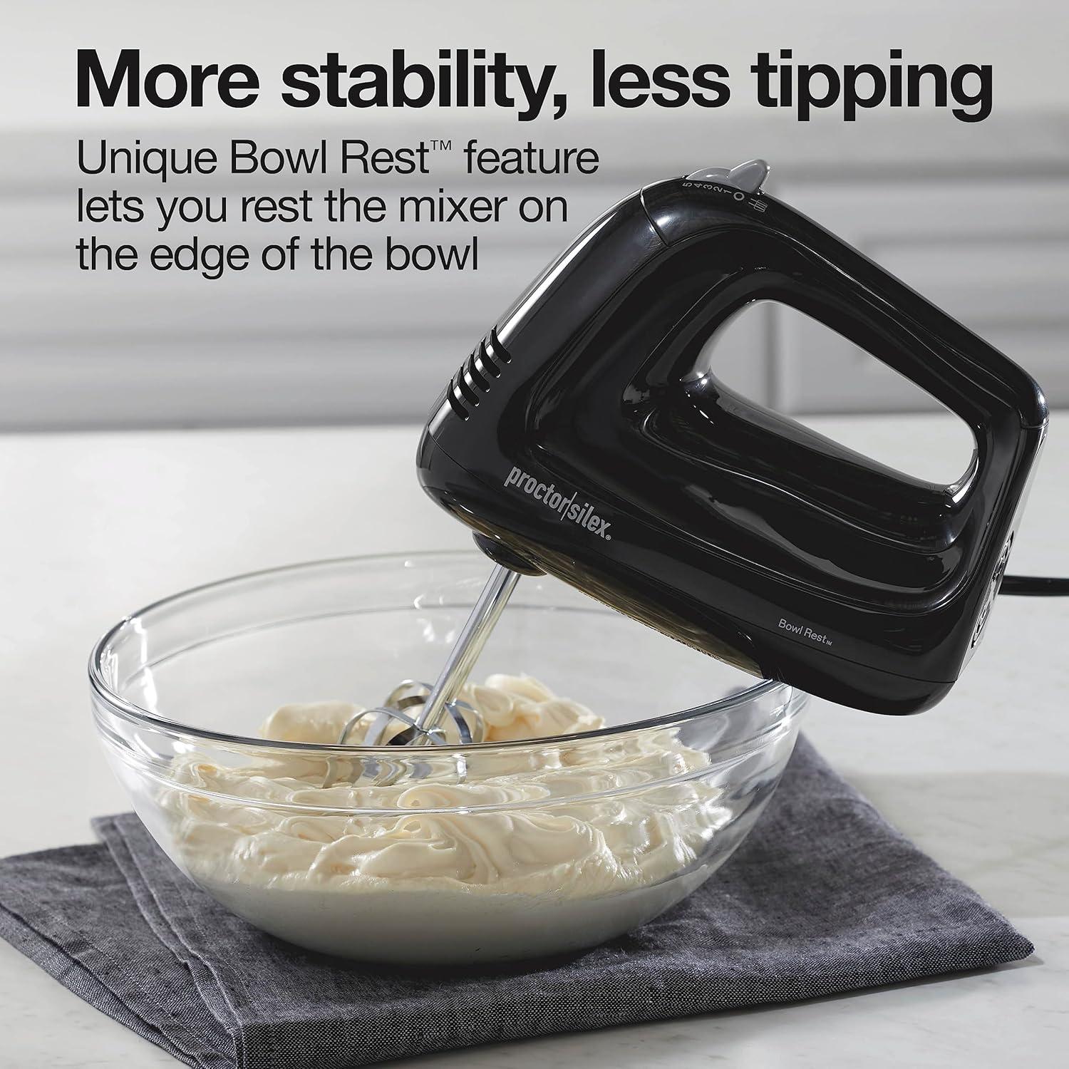image:imageProctor Silex Easy Mix 5Speed Electric Hand Mixer with Bowl Rest Compact and Lightweight 215 Watts of Peak Power Storage Case Black 62512Black