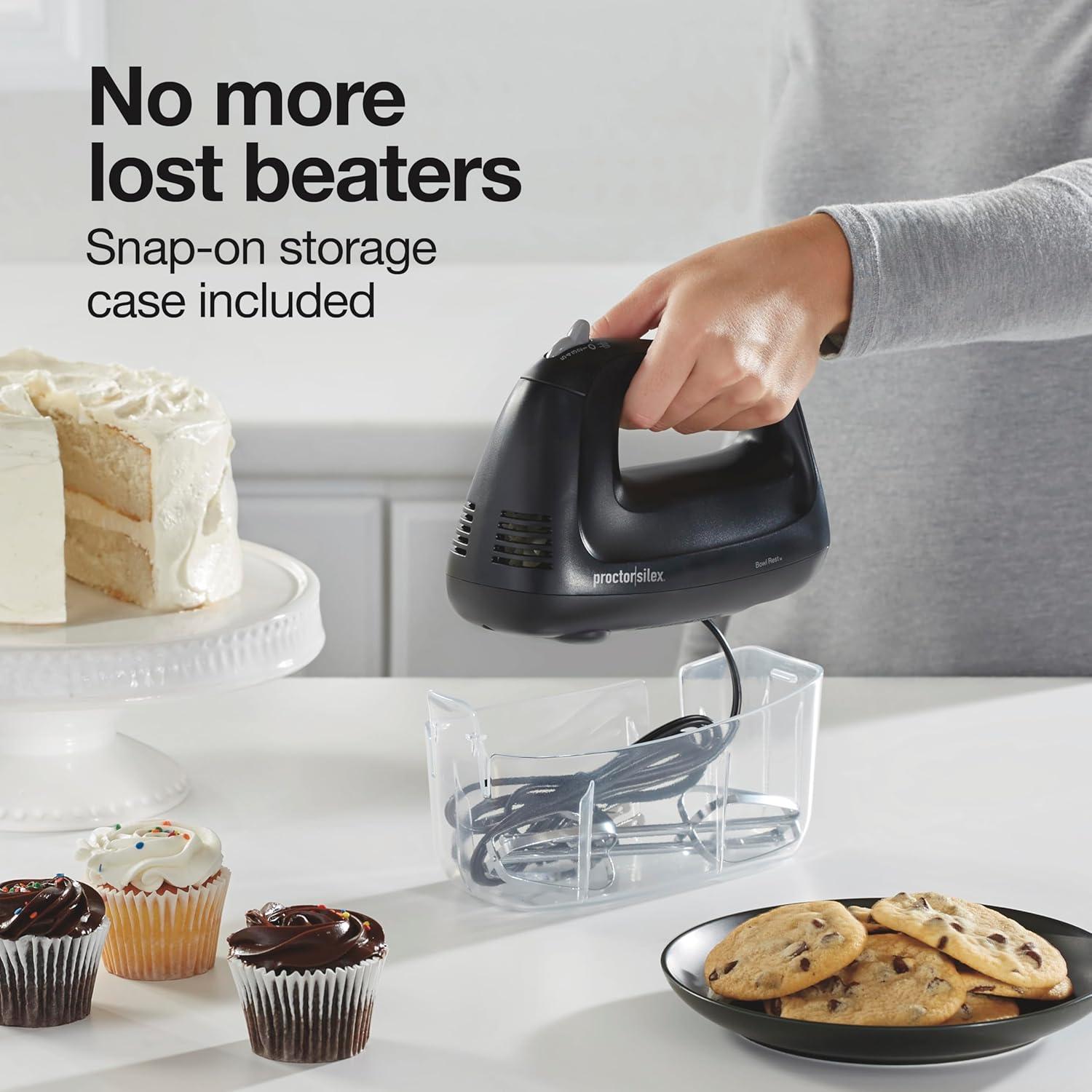 image:imageProctor Silex Easy Mix 5Speed Electric Hand Mixer with Bowl Rest Compact and Lightweight 215 Watts of Peak Power Storage Case Black 62512Black