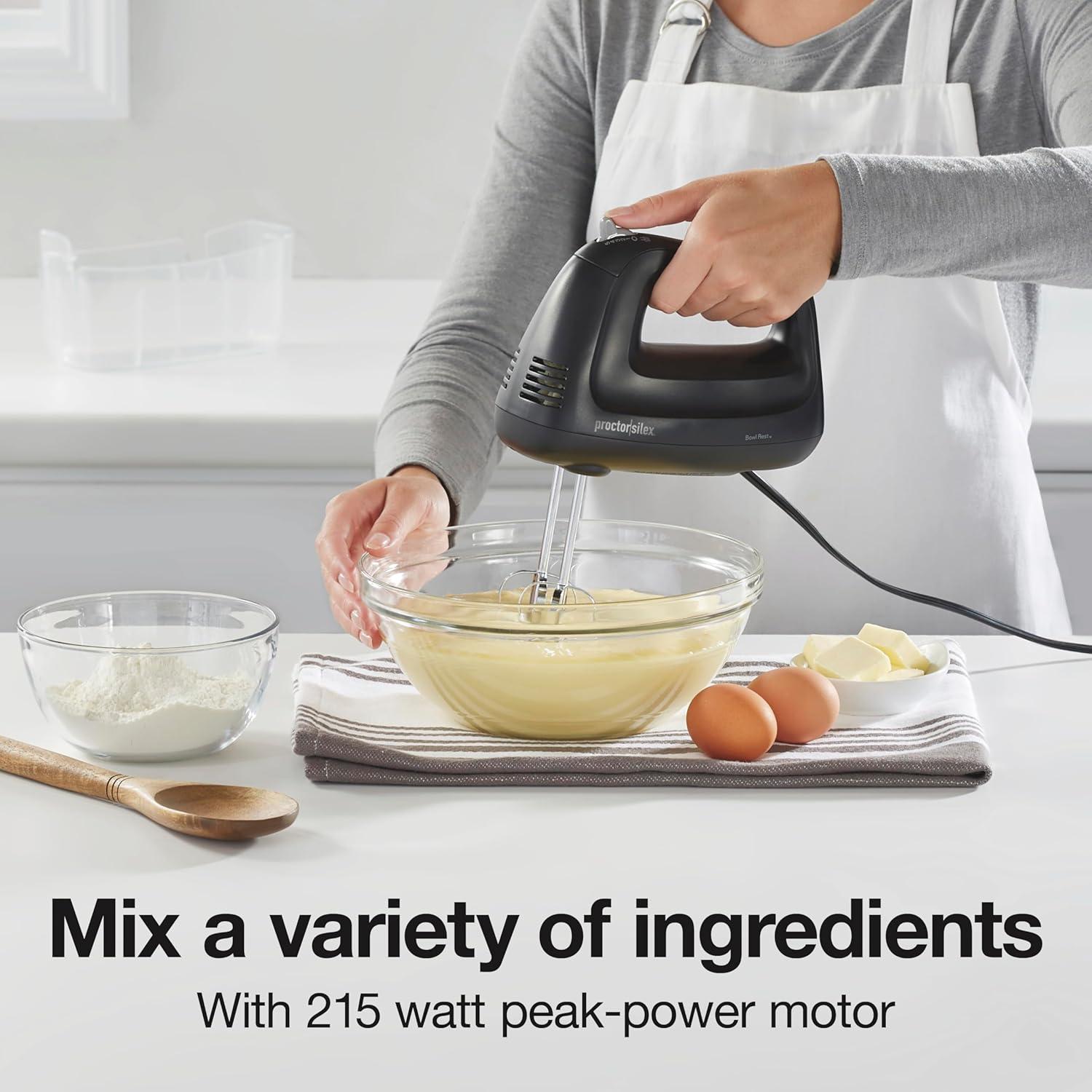 image:imageProctor Silex Easy Mix 5Speed Electric Hand Mixer with Bowl Rest Compact and Lightweight 215 Watts of Peak Power Storage Case Black 62512Black