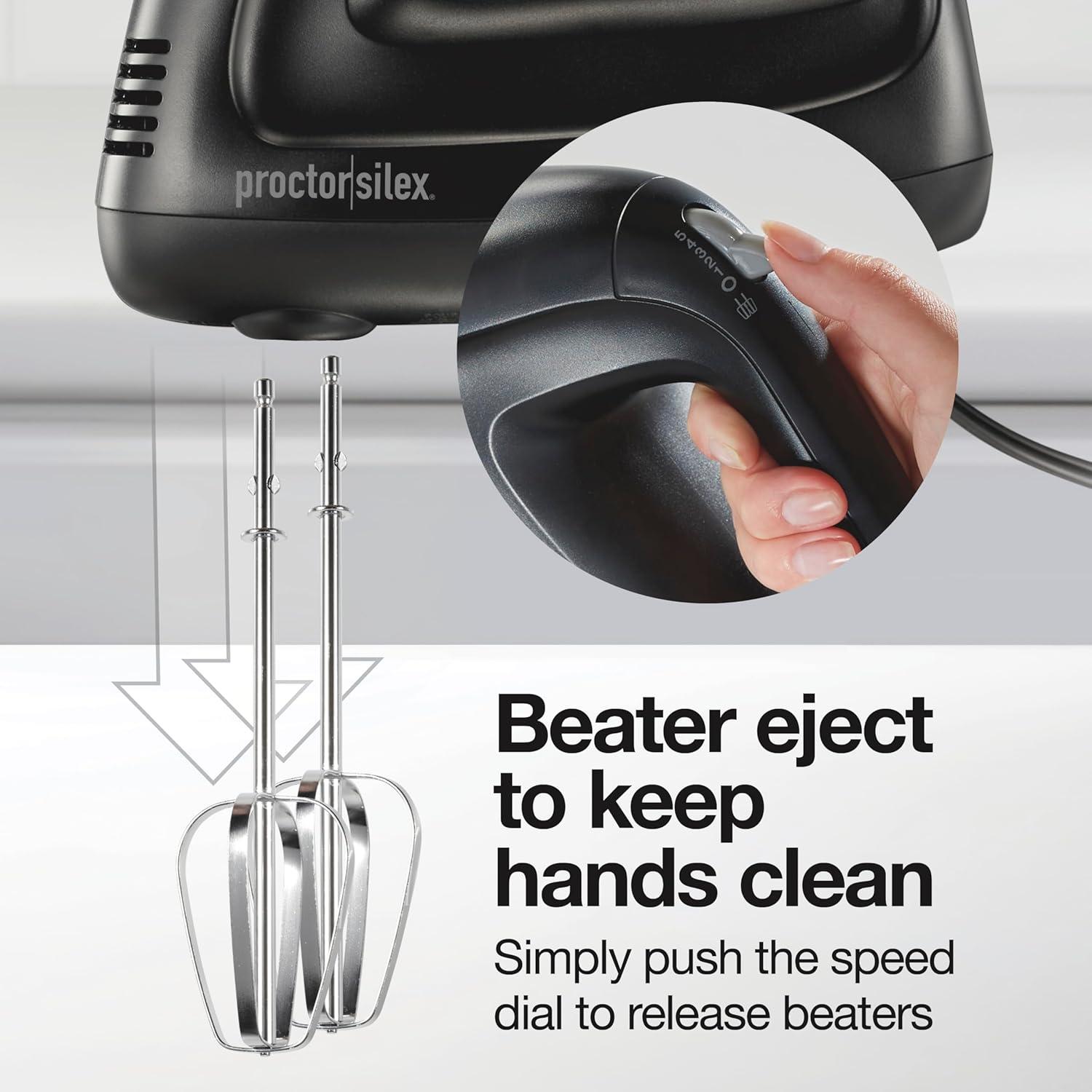 image:imageProctor Silex Easy Mix 5Speed Electric Hand Mixer with Bowl Rest Compact and Lightweight 215 Watts of Peak Power Storage Case Black 62512Black