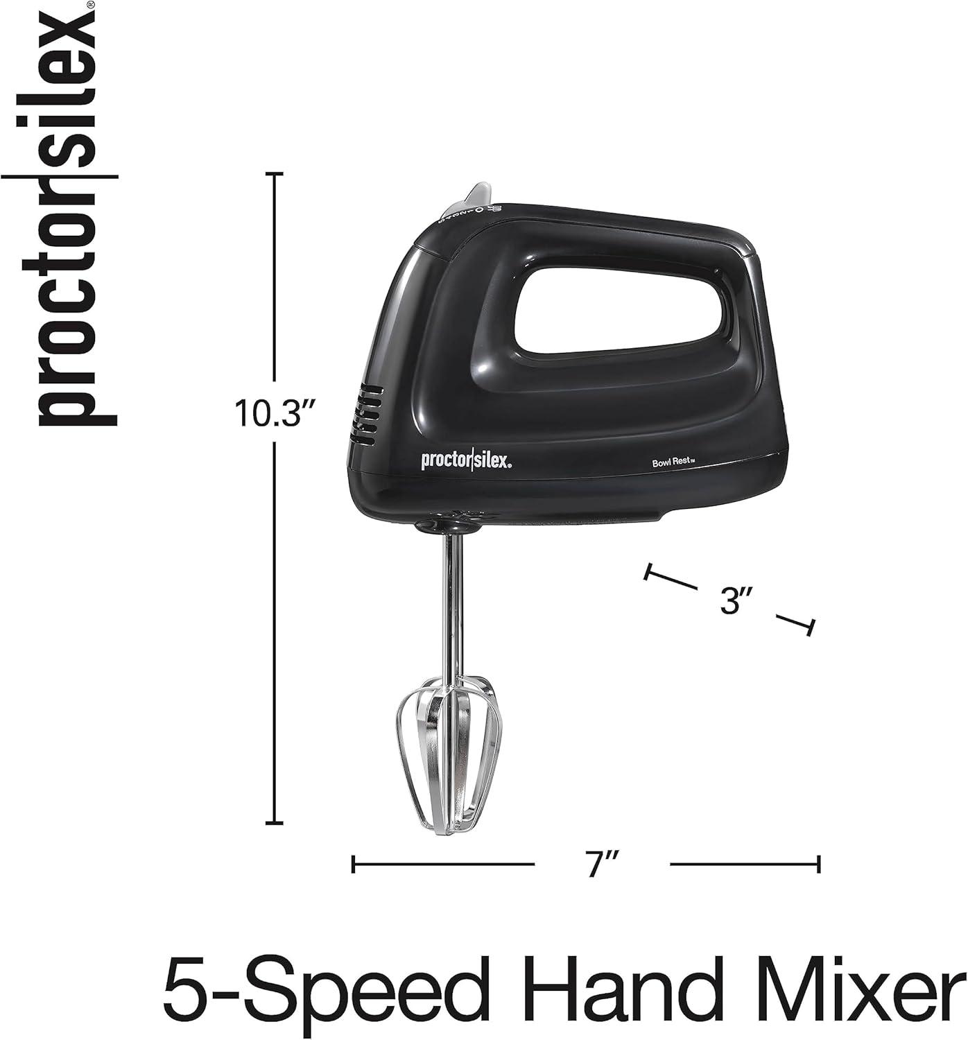 image:imageProctor Silex Easy Mix 5Speed Electric Hand Mixer with Bowl Rest Compact and Lightweight 215 Watts of Peak Power Storage Case Black 62512Black