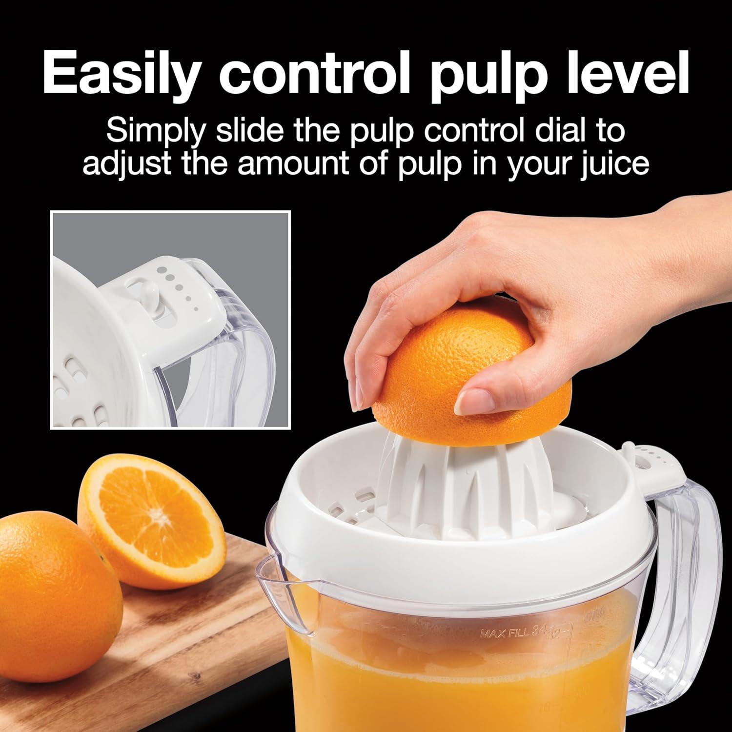 image:imageProctor Silex Electric Citrus Juicer Machine Large 34 oz Pitcher Pressure Activated 2 Reamers for Big and Small Fruit Pulp Control for Orange Lemon Grapefruit Juice White amp Green 66340White