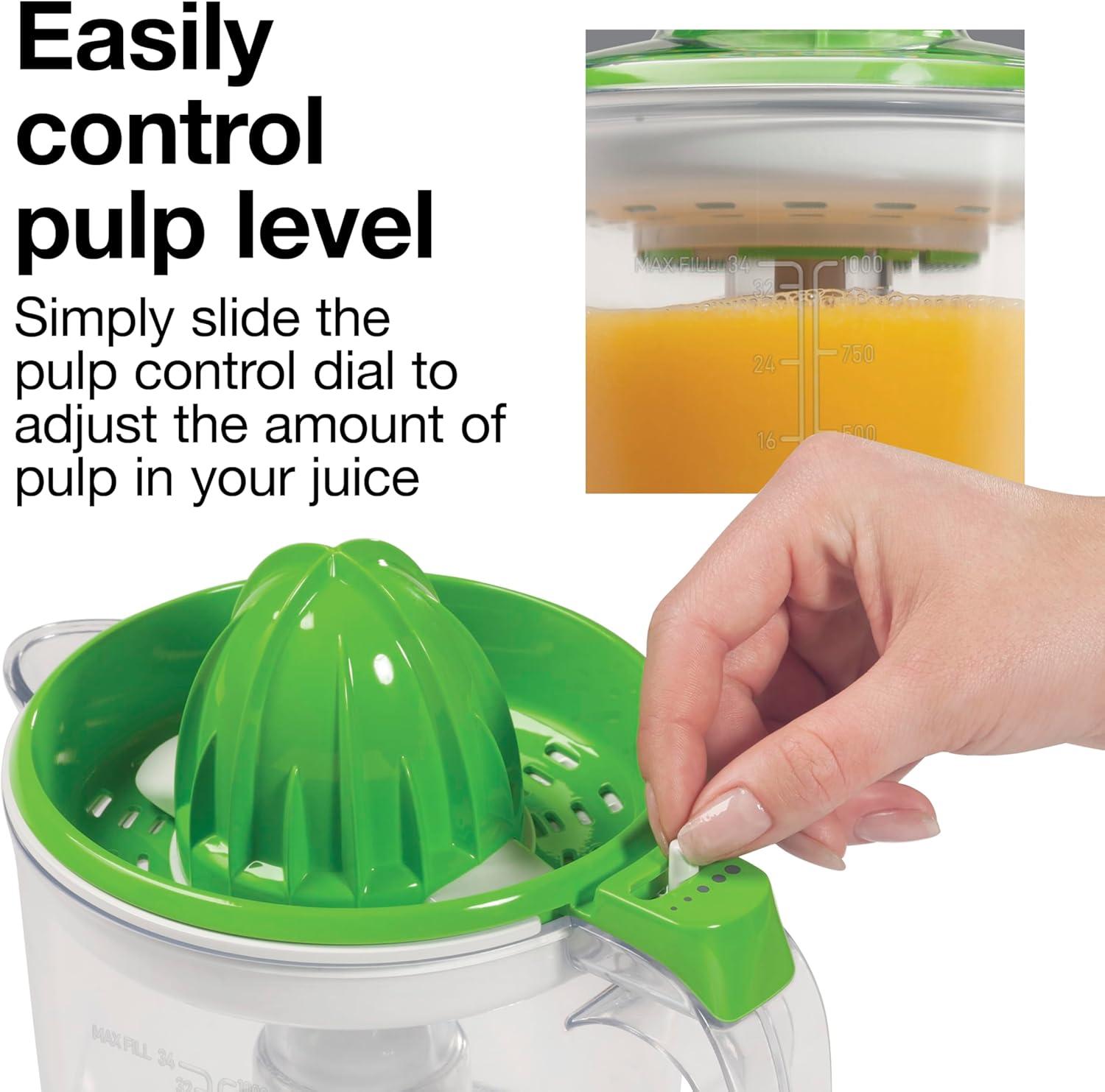 image:imageProctor Silex Electric Citrus Juicer Machine Large 34 oz Pitcher Pressure Activated 2 Reamers for Big and Small Fruit Pulp Control for Orange Lemon Grapefruit Juice White amp Green 66340White Green