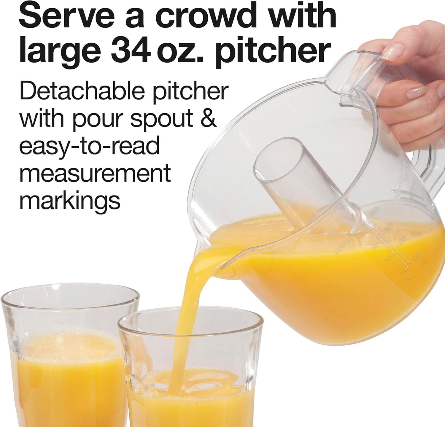 image:imageProctor Silex Electric Citrus Juicer Machine Large 34 oz Pitcher Pressure Activated 2 Reamers for Big and Small Fruit Pulp Control for Orange Lemon Grapefruit Juice White amp Green 66340White Green