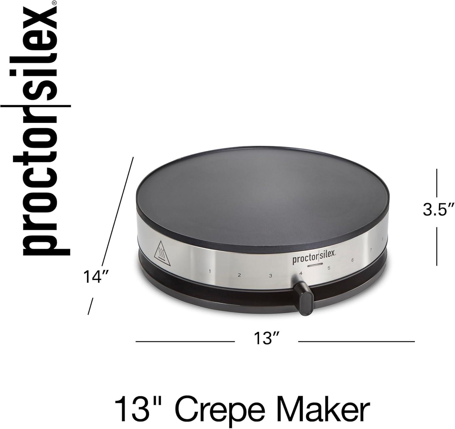 image:imageProctor Silex Electric Crepe Maker with 13 PFASFree Nonstick Griddle for Eggs Pancakes Omelets and Quesadillas with Temperature Control Spatula Spreader Batter Cup Stainless Steel 38400MN