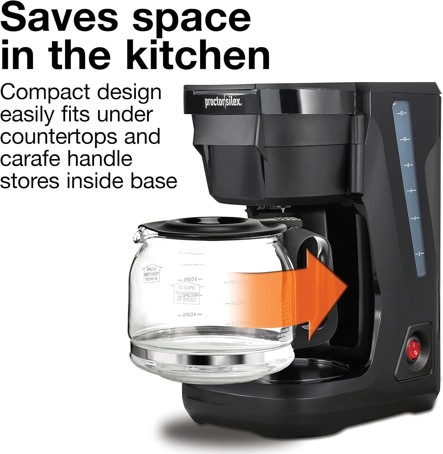 image:imageProctor Silex FrontFill Drip Coffee Maker 12 Cup Glass Carafe Black and Silver 43680PSCompact