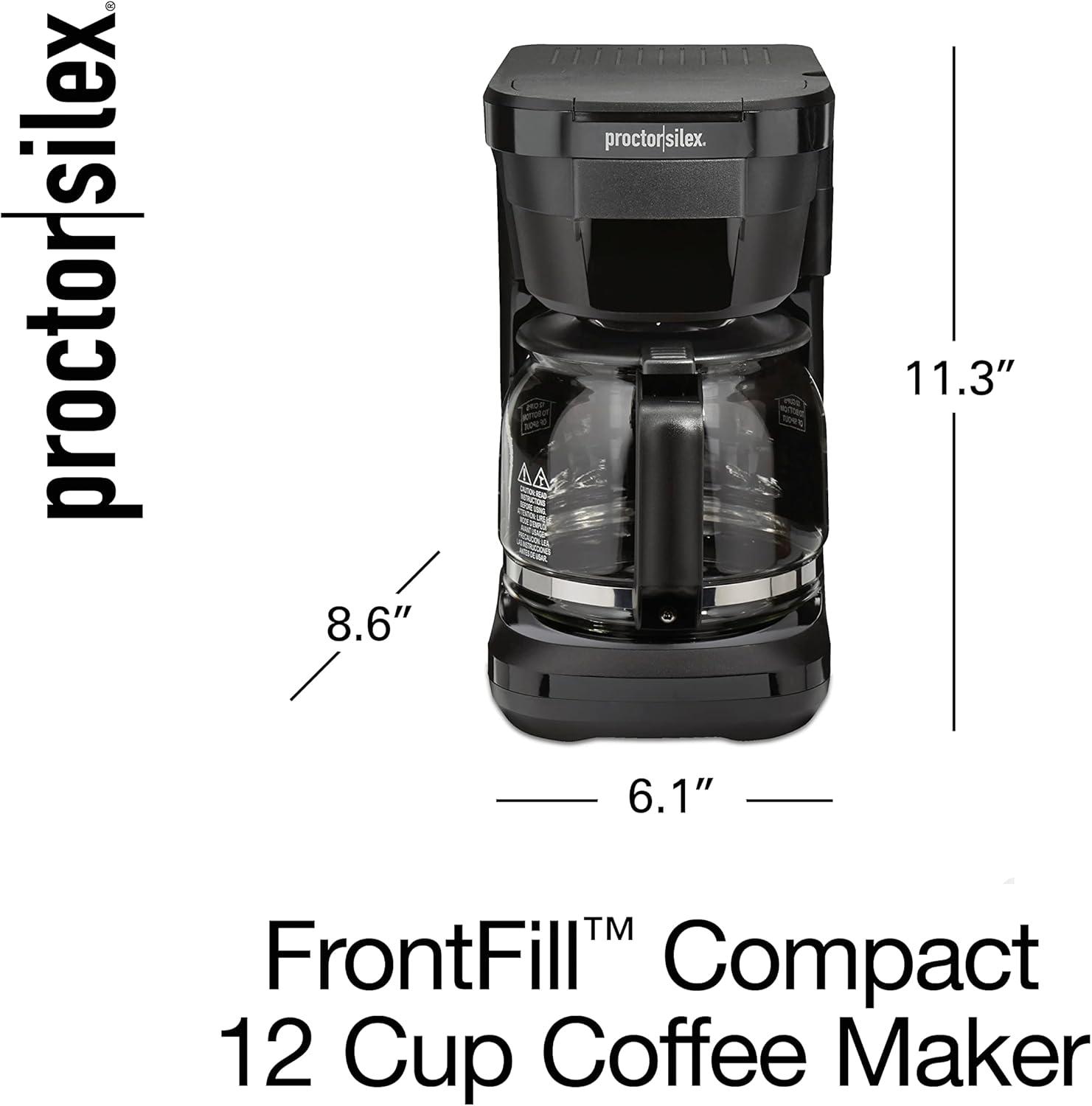 image:imageProctor Silex FrontFill Drip Coffee Maker 12 Cup Glass Carafe Black and Silver 43680PSCompact