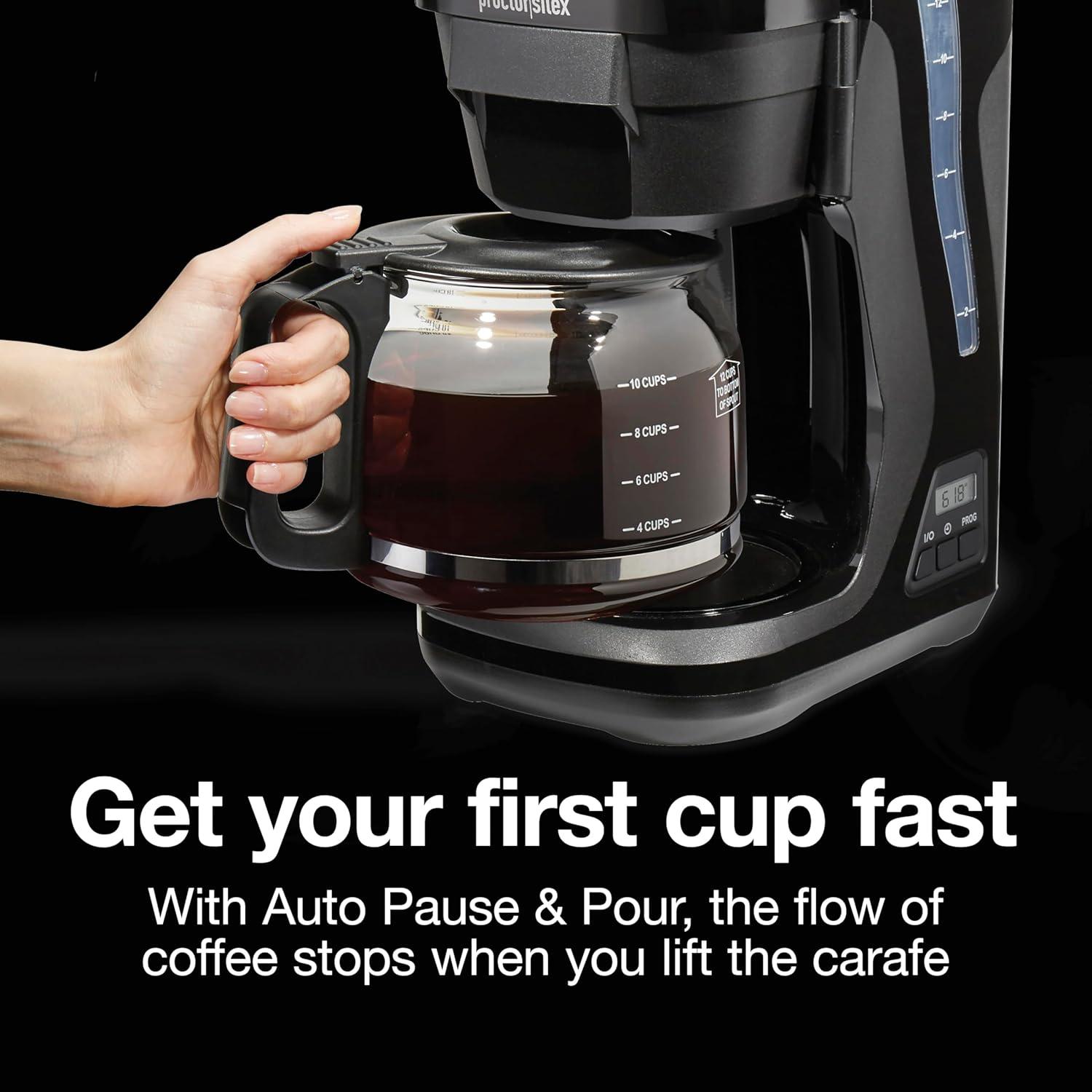 image:imageProctor Silex FrontFill Drip Coffee Maker 12 Cup Glass Carafe Black and Silver 43680PSCompact