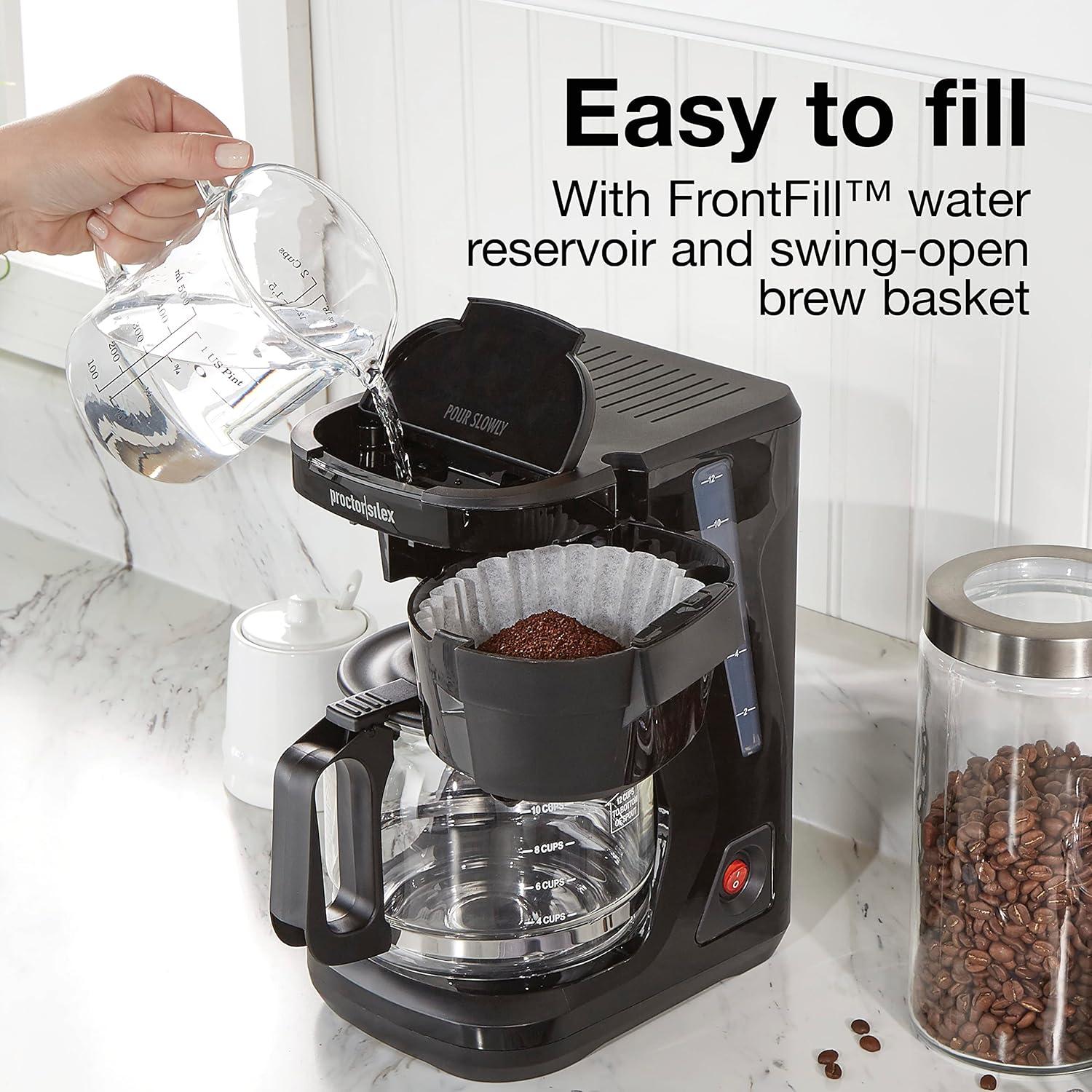 image:imageProctor Silex FrontFill Drip Coffee Maker 12 Cup Glass Carafe Black and Silver 43680PSCompact
