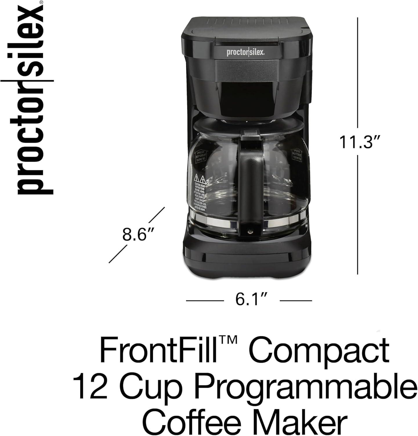 image:imageProctor Silex FrontFill Drip Coffee Maker 12 Cup Glass Carafe Black and Silver 43680PSCompact