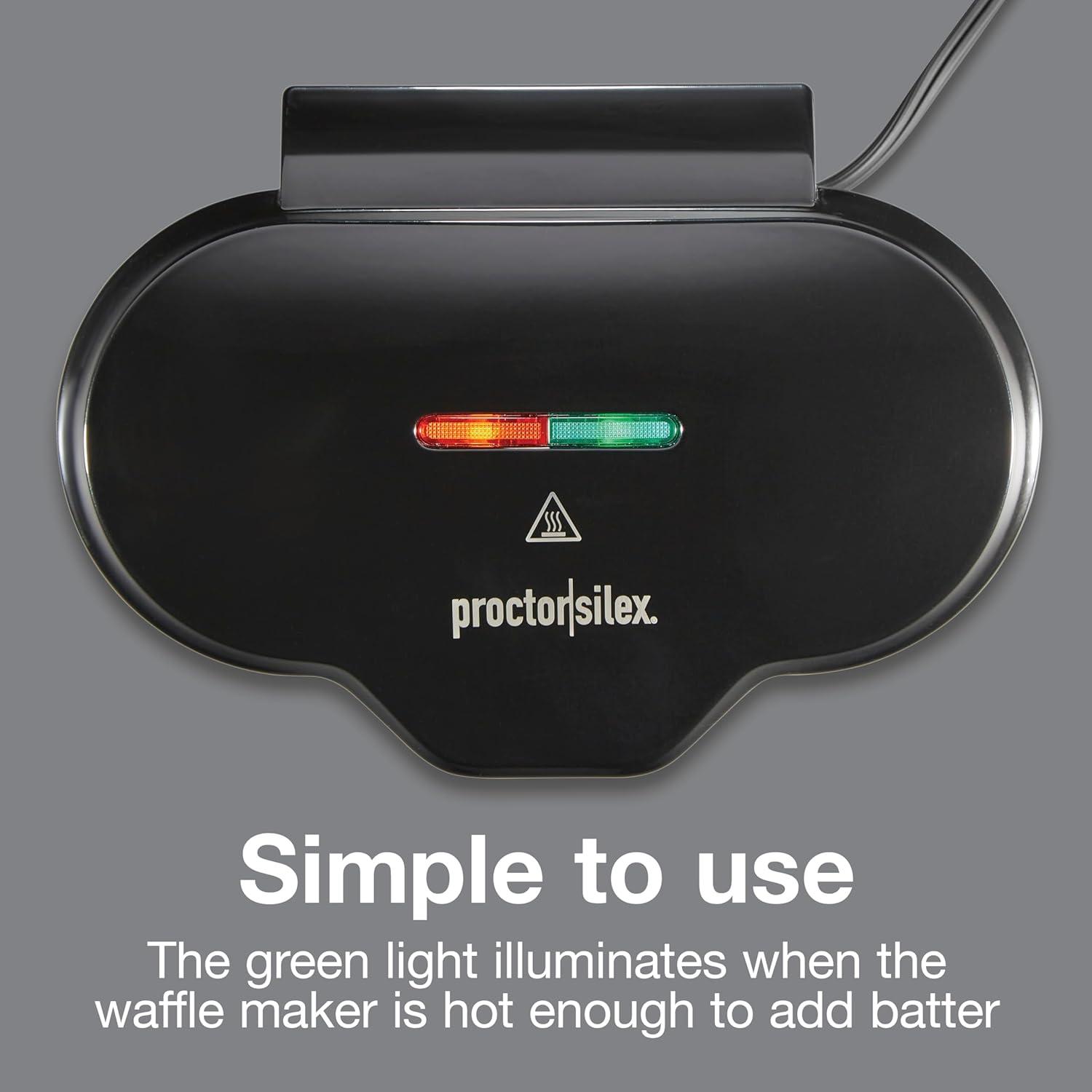 image:imageProctor Silex Mini Waffle Maker Machine with 4 Round Nonstick Grids Make Personalized Individual Breakfast Keto Chaffles and Hashbrowns Compact Black 26100Double Compartments