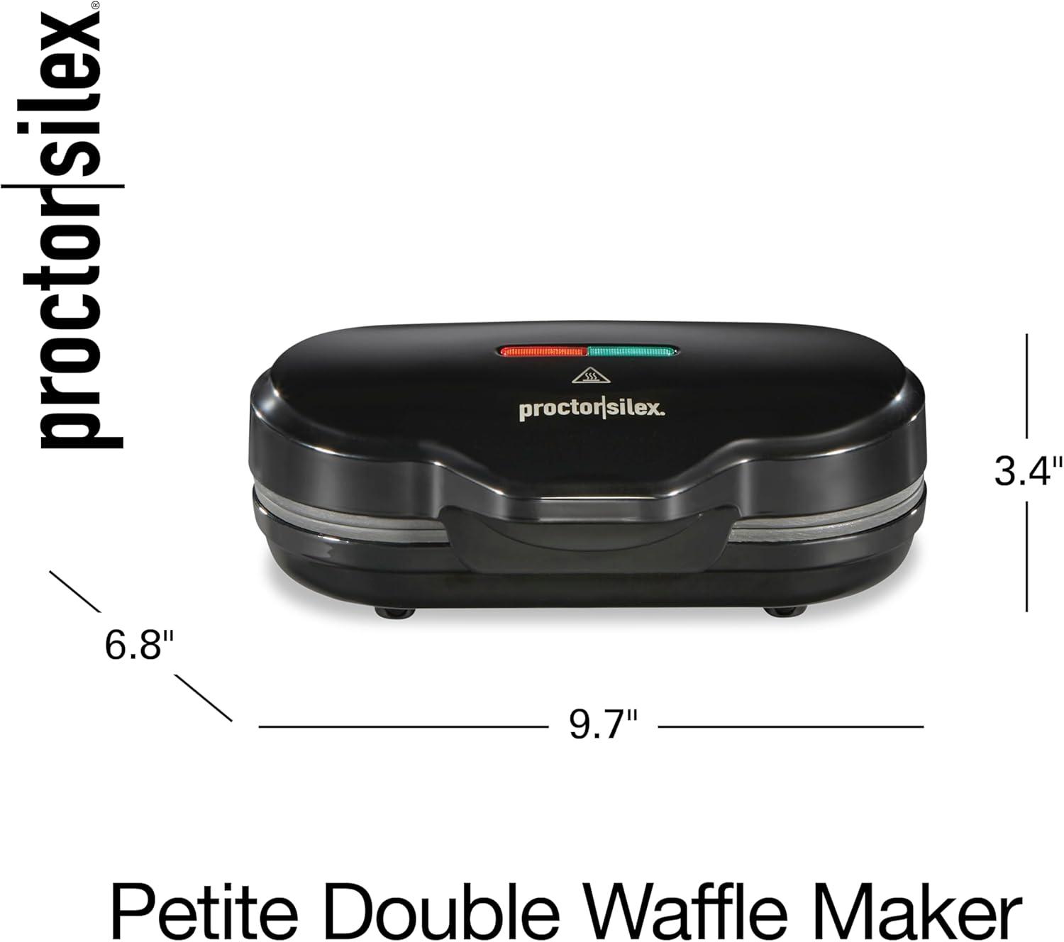 image:imageProctor Silex Mini Waffle Maker Machine with 4 Round Nonstick Grids Make Personalized Individual Breakfast Keto Chaffles and Hashbrowns Compact Black 26100Double Compartments