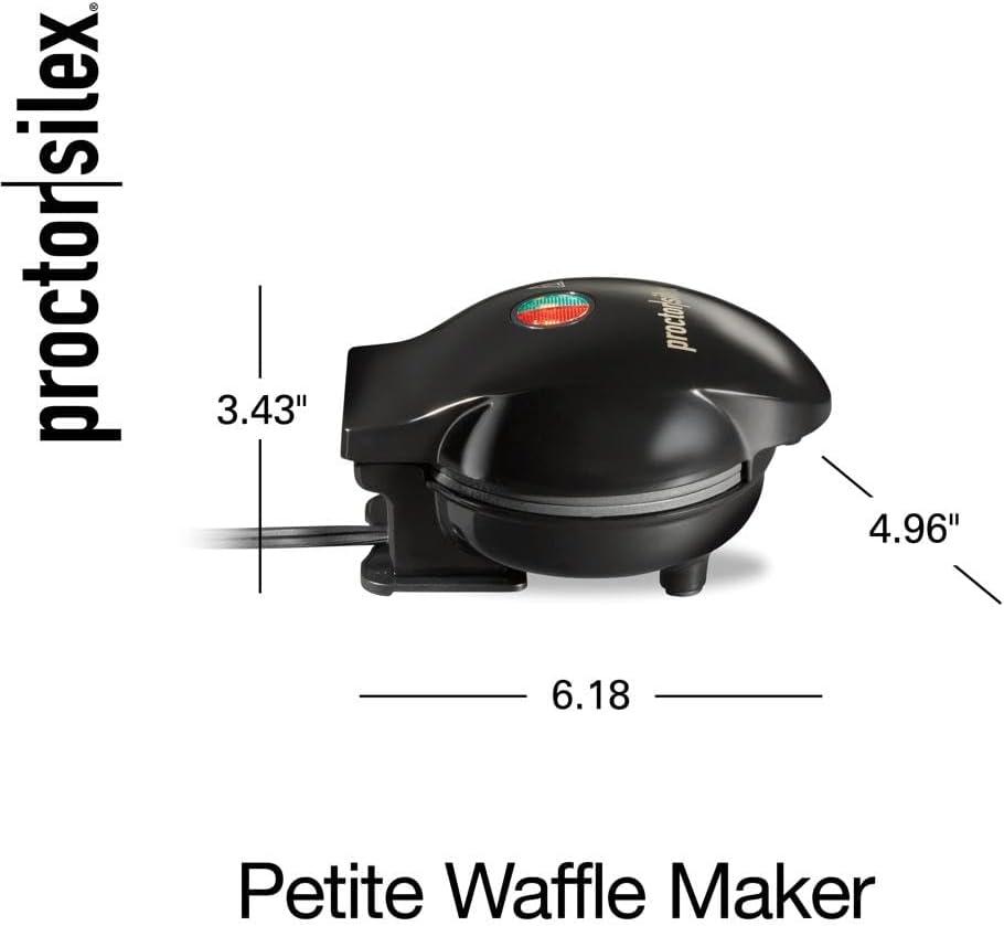 image:imageProctor Silex Mini Waffle Maker Machine with 4 Round Nonstick Grids Make Personalized Individual Breakfast Keto Chaffles and Hashbrowns Compact Black 26100Single Compartment