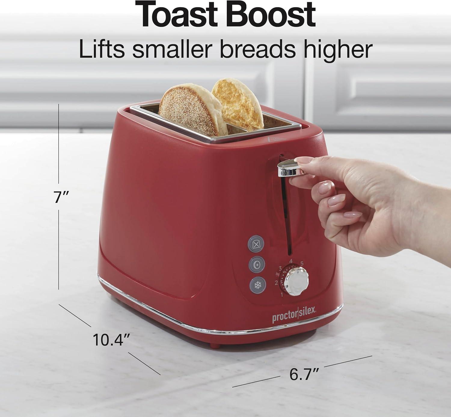 image:imageProctor Silex Plastic 2 Slice Toaster Bagel Defrost amp Cancel Buttons Browning Control With 7 Shades Auto Shutoff SlideOut Crumb Tray Oat White 22660Red