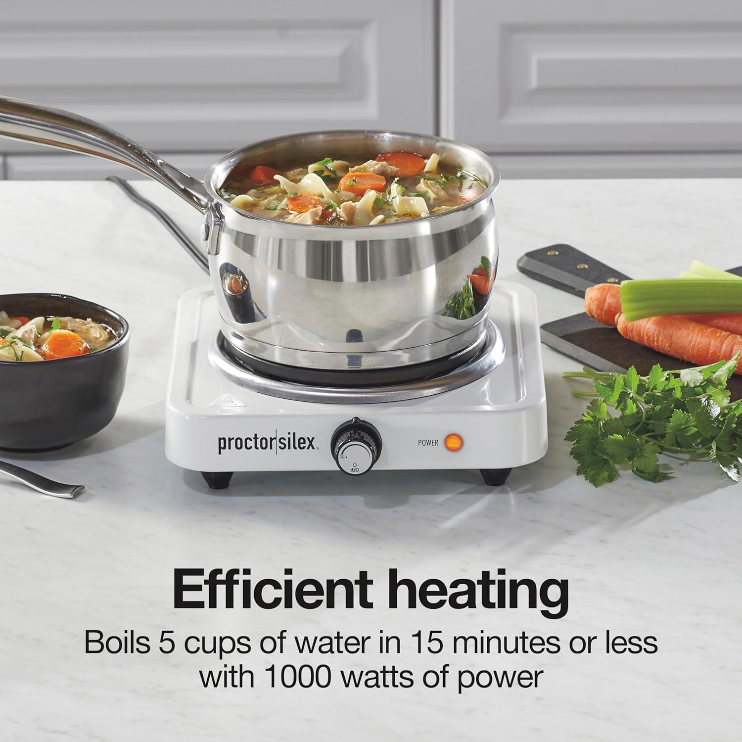 image:imageProctor Silex Portable Electric Stove Cast Iron Single Burner Cooktop Compact Adjustable Temperature Hot Plate 1000 Watts White 34107White