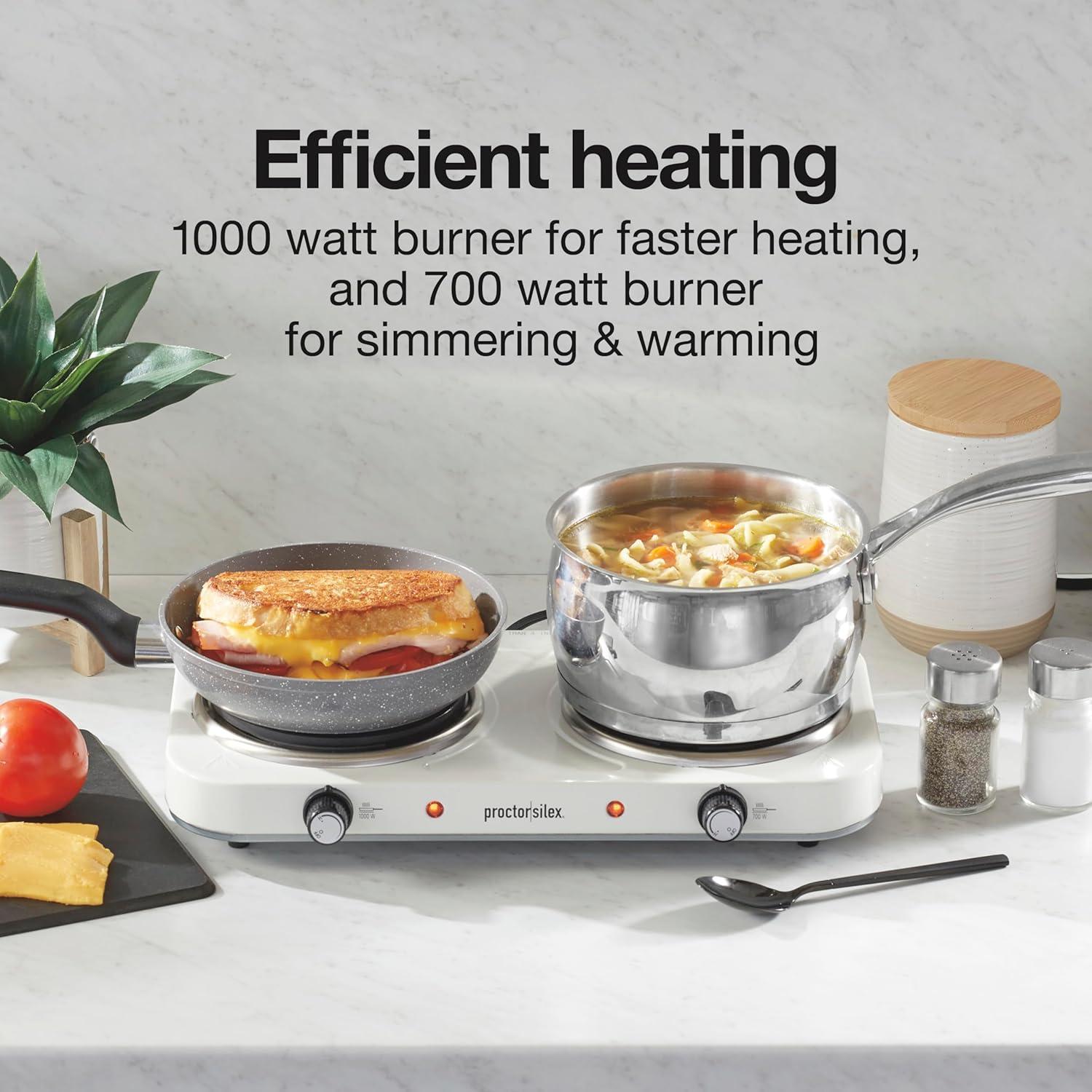 image:imageProctor Silex Portable Electric Stove Cast Iron Single Burner Cooktop Compact Adjustable Temperature Hot Plate 1000 Watts White 34107White
