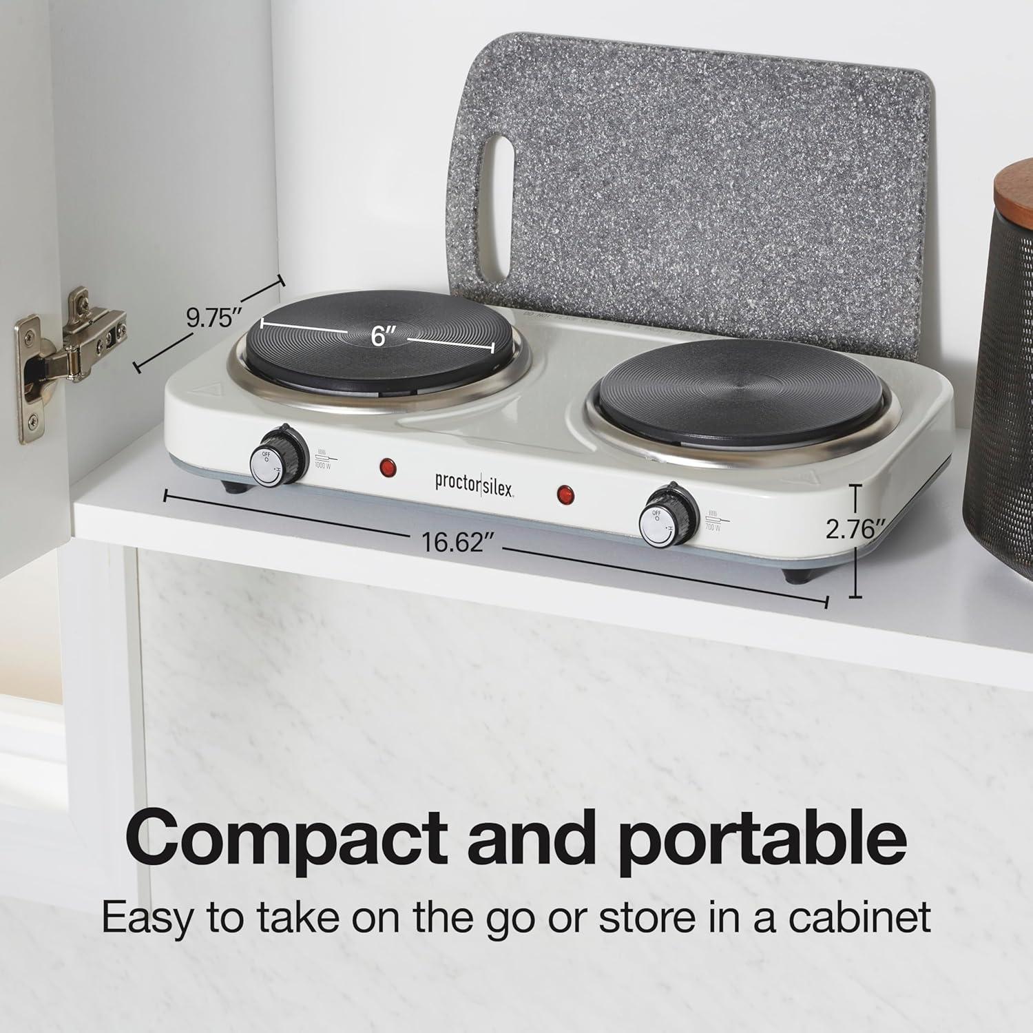 image:imageProctor Silex Portable Electric Stove Cast Iron Single Burner Cooktop Compact Adjustable Temperature Hot Plate 1000 Watts White 34107White