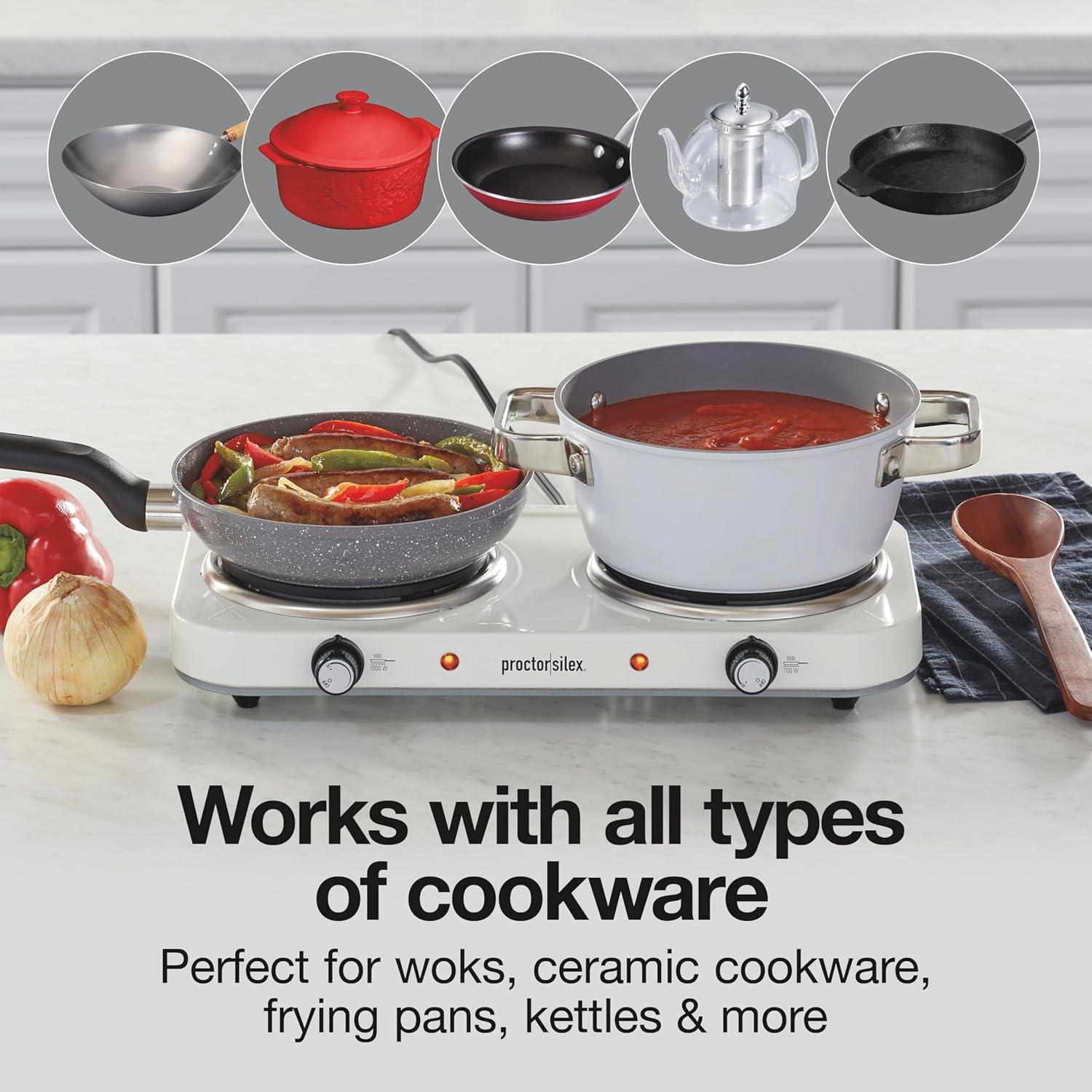 image:imageProctor Silex Portable Electric Stove Cast Iron Single Burner Cooktop Compact Adjustable Temperature Hot Plate 1000 Watts White 34107White