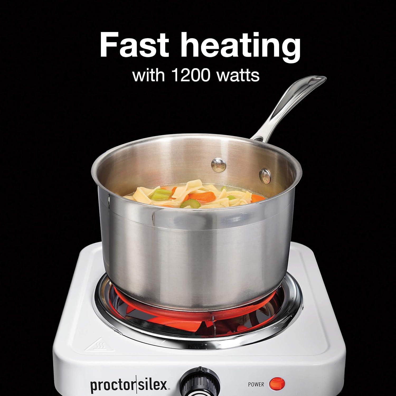 image:imageProctor Silex Portable Electric Stove Cast Iron Single Burner Cooktop Compact Adjustable Temperature Hot Plate 1000 Watts White 34107White