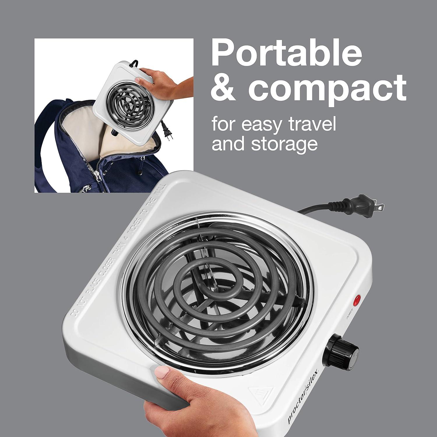 image:imageProctor Silex Portable Electric Stove Cast Iron Single Burner Cooktop Compact Adjustable Temperature Hot Plate 1000 Watts White 34107White