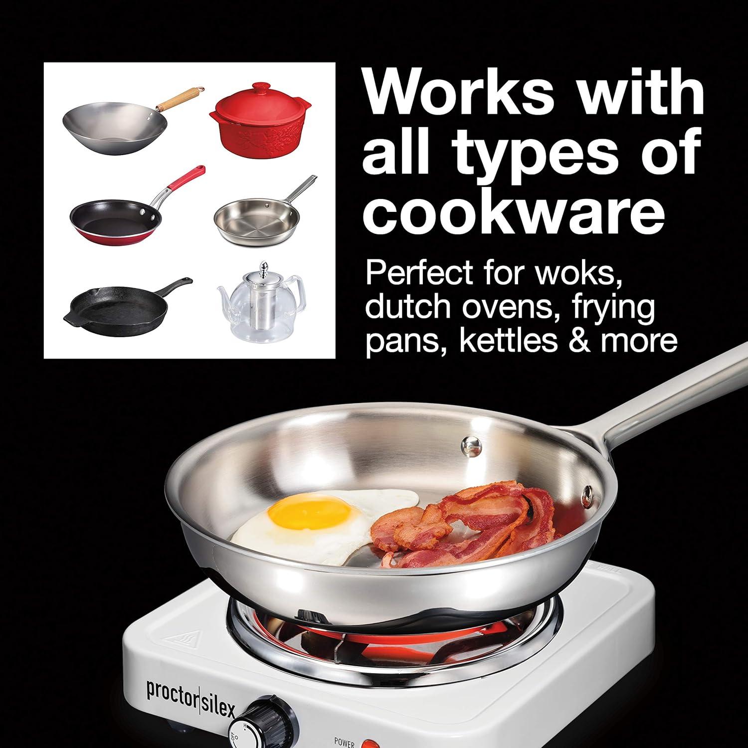 image:imageProctor Silex Portable Electric Stove Cast Iron Single Burner Cooktop Compact Adjustable Temperature Hot Plate 1000 Watts White 34107White