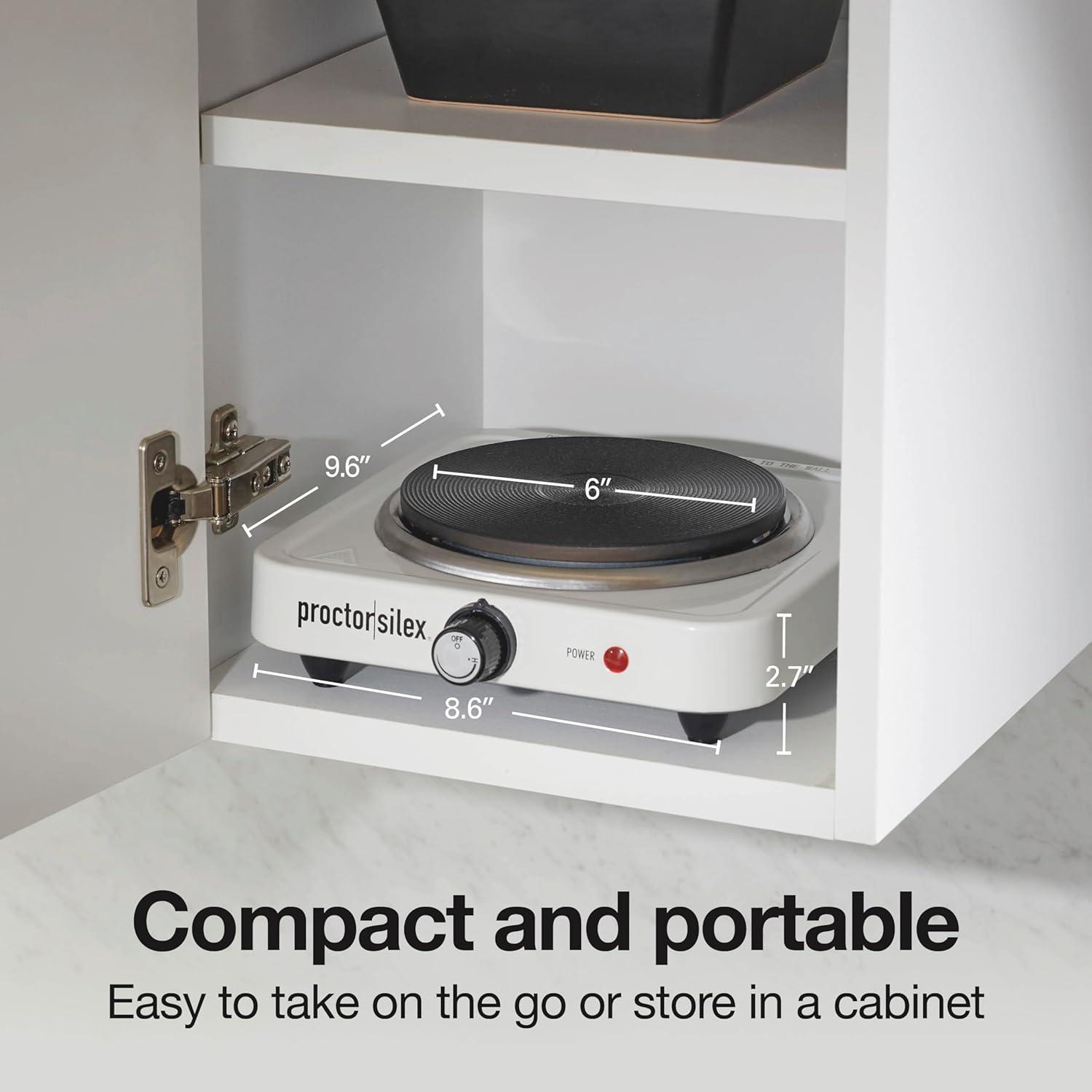 image:imageProctor Silex Portable Electric Stove Cast Iron Single Burner Cooktop Compact Adjustable Temperature Hot Plate 1000 Watts White 34107White