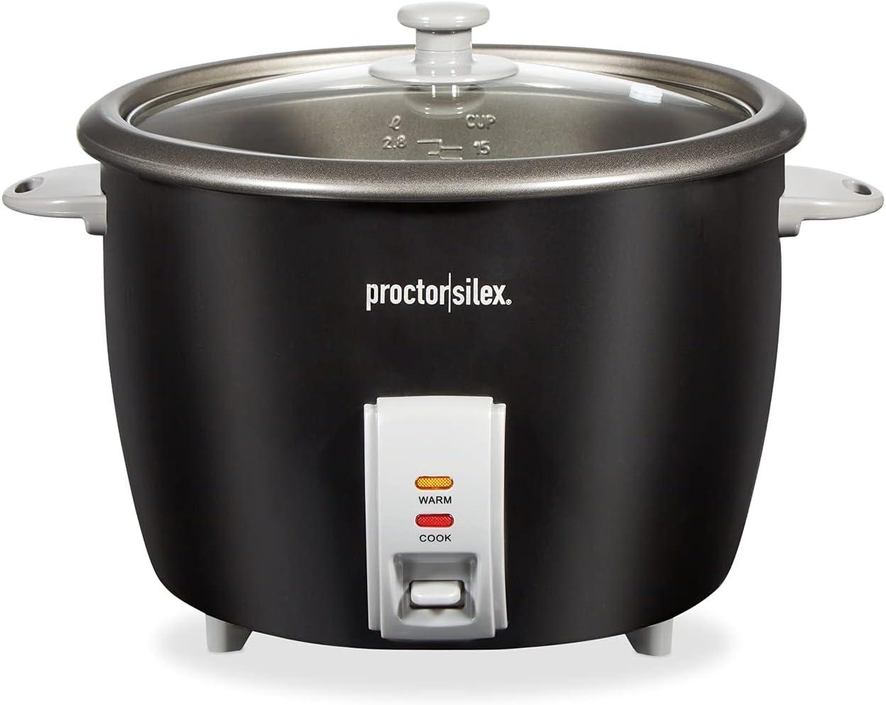 image:imageProctor Silex Rice Cooker amp Food Steamer 16 Cups Cooked 8 Cups Uncooked Includes Steam and Rinsing Basket Black 37527Black