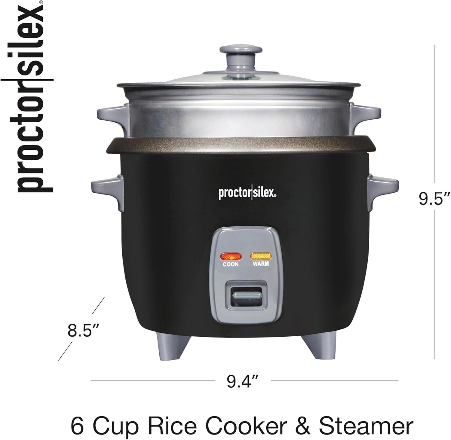 image:imageProctor Silex Rice Cooker amp Food Steamer 16 Cups Cooked 8 Cups Uncooked Includes Steam and Rinsing Basket Black 37527Black