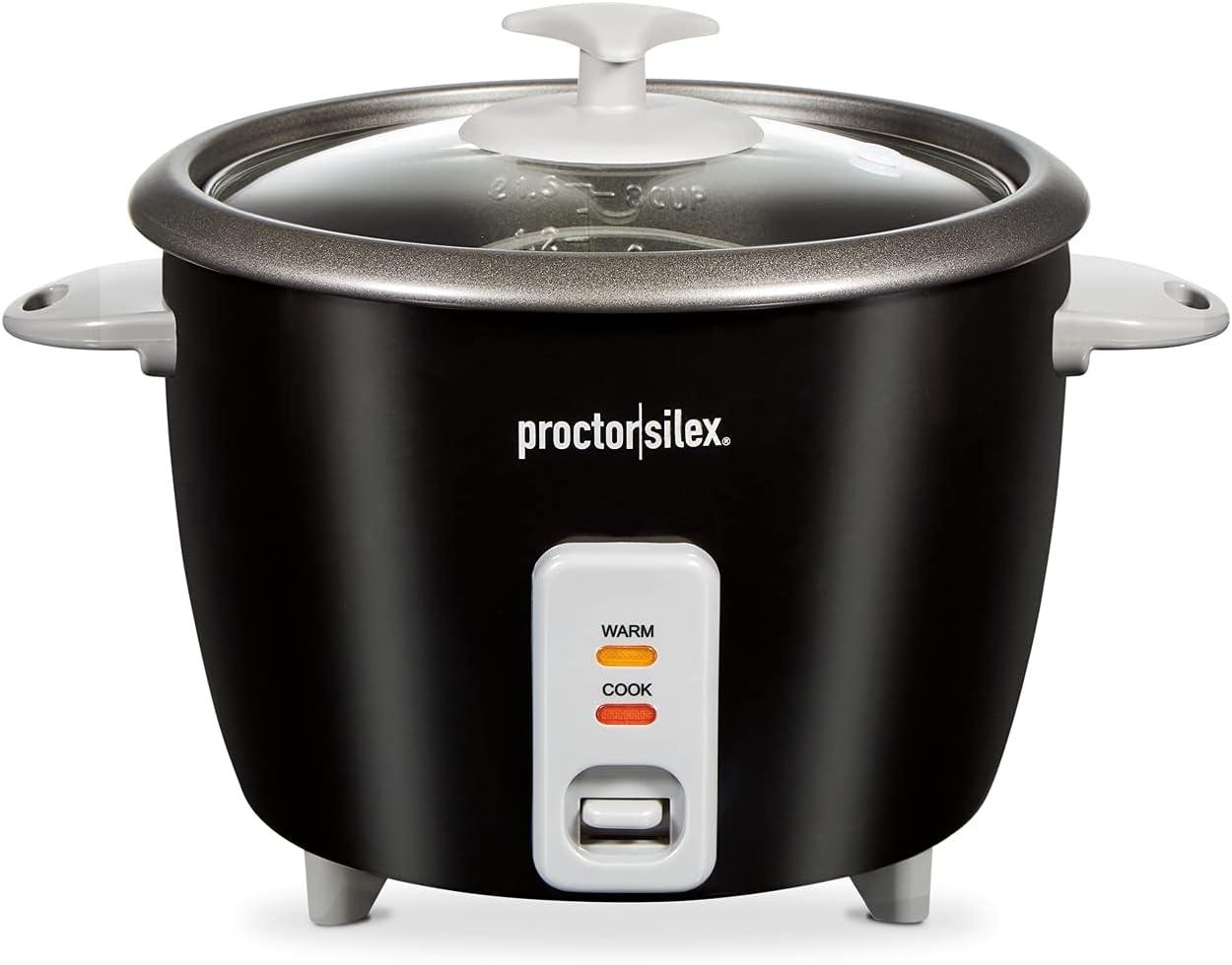 image:imageProctor Silex Rice Cooker amp Food Steamer 16 Cups Cooked 8 Cups Uncooked Includes Steam and Rinsing Basket Black 37527Black