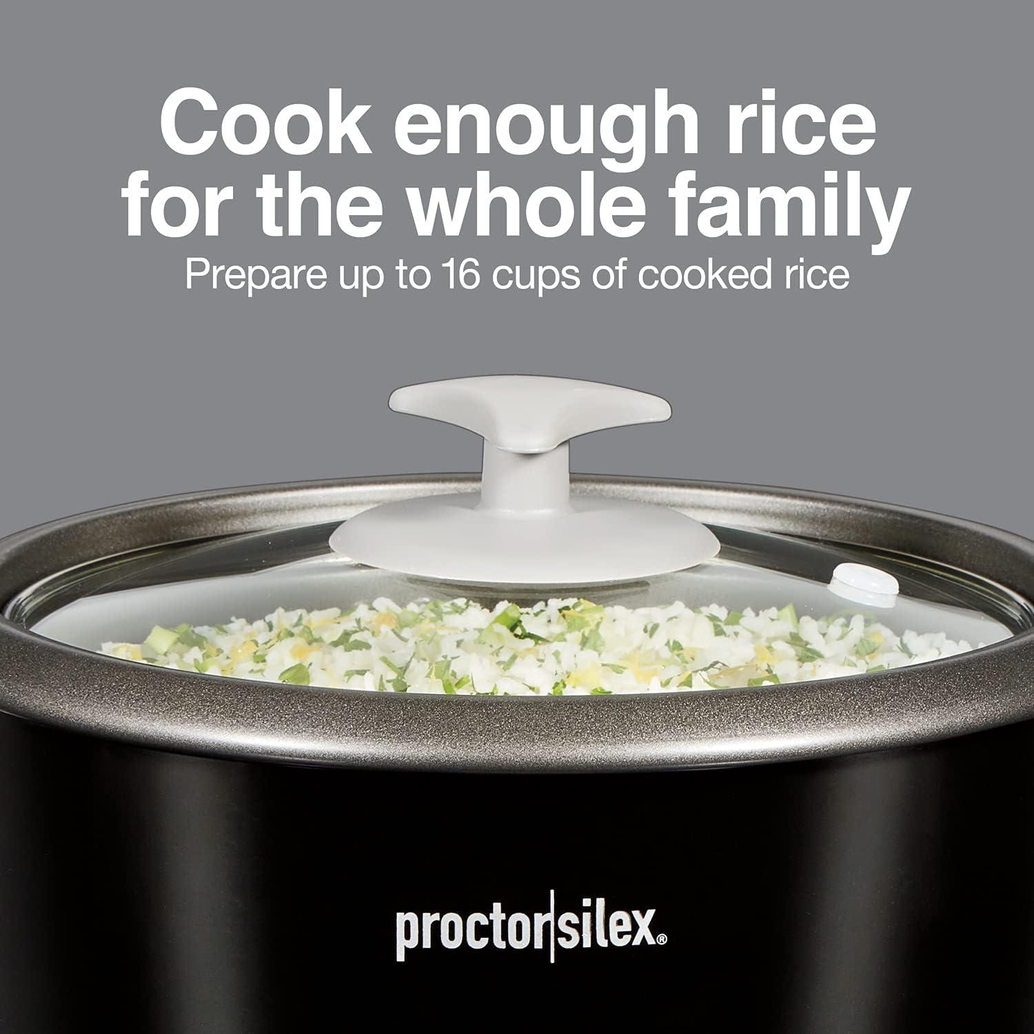 image:imageProctor Silex Rice Cooker amp Food Steamer 16 Cups Cooked 8 Cups Uncooked Includes Steam and Rinsing Basket Black 37527Black