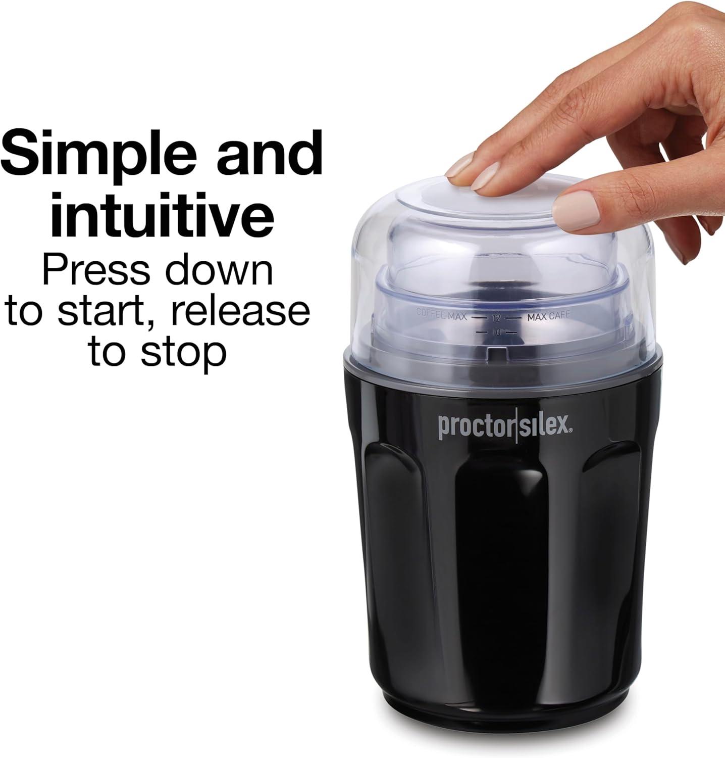 image:imageProctor Silex Sound Shield Electric Coffee Grinder for Quiet Grinding Stainless Steel Blades Beans Spices and More 12 Cups Black 8040212 Cups