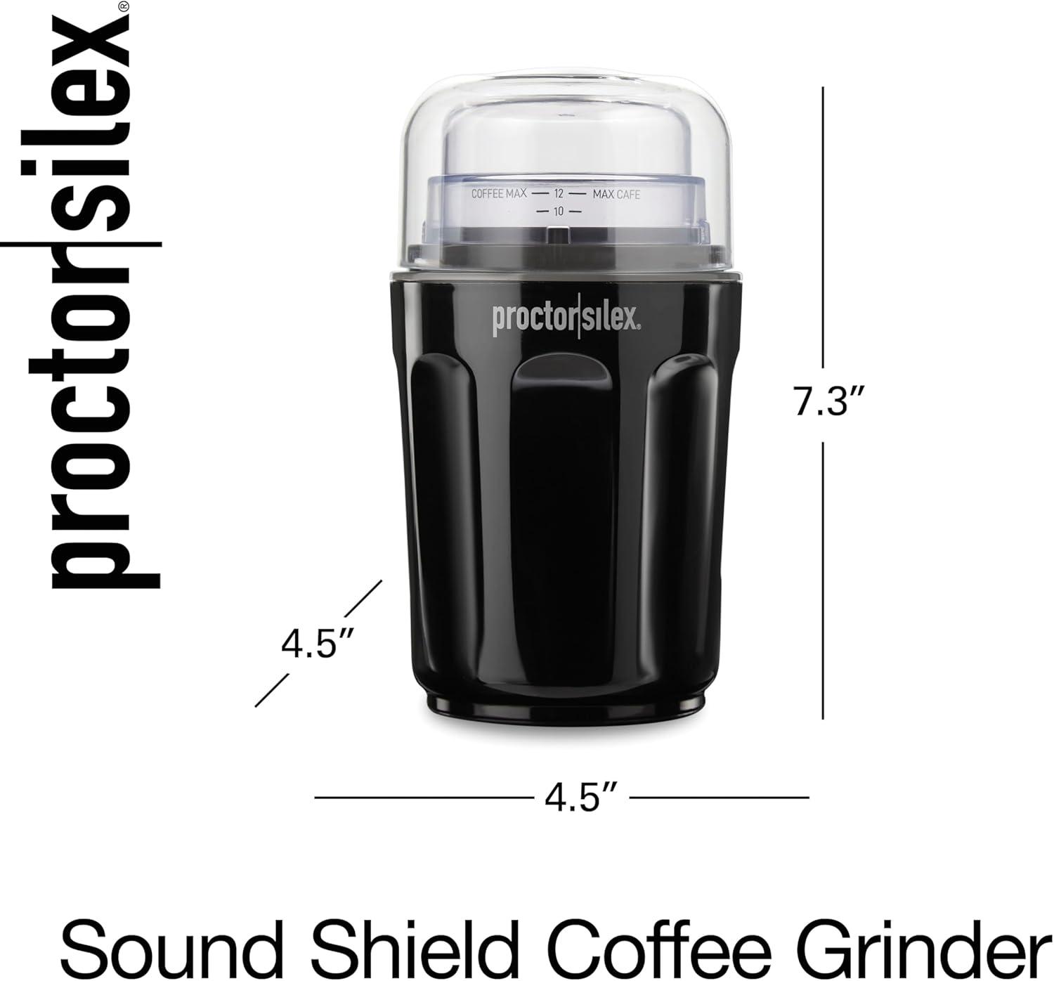 image:imageProctor Silex Sound Shield Electric Coffee Grinder for Quiet Grinding Stainless Steel Blades Beans Spices and More 12 Cups Black 8040212 Cups