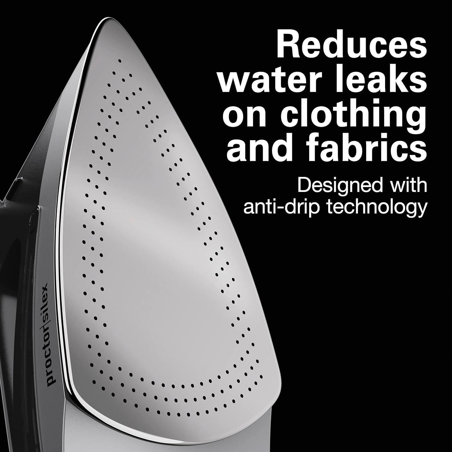 image:imageProctor Silex Steam Iron for Clothes with Durable Stainless Steel Soleplate 1500 Watts 8 Retractable Cord 3Way Auto Shutoff AntiDrip Gray and Black 142508 Retractable Cord Pack of 2