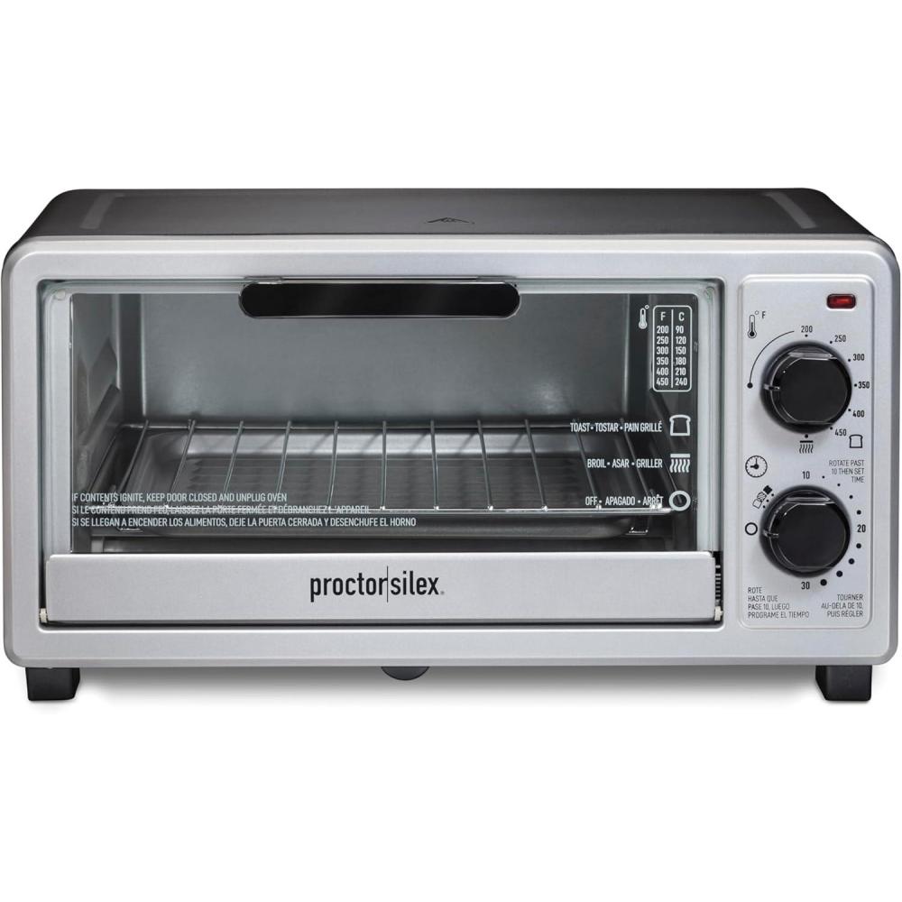 image:imageProctor Silex 4 Slice Countertop Toaster Oven MultiFunction with Bake Toast and Broiler 1100 Watts 30 min timer and autoshutoff Includes Backing Pan and Rack Black and Silver 31260