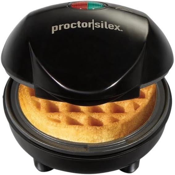 image:imageProctor Silex Mini Waffle Maker Machine with 4 Round Nonstick Grids Make Personalized Individual Breakfast Keto Chaffles and Hashbrowns Compact Black 26100Single Compartment